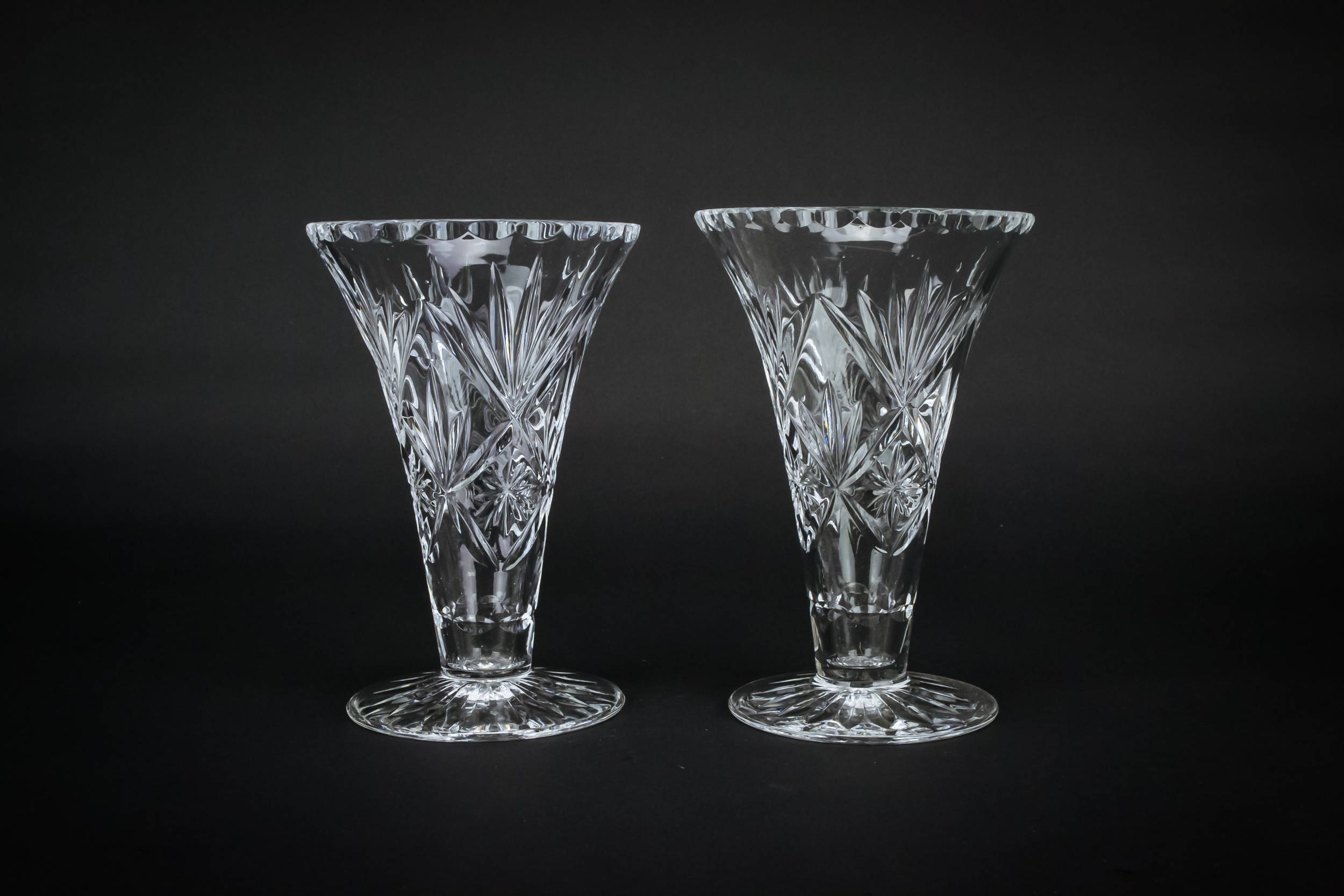 Glass Spectacular Webb — 2 cut glass fluted vases