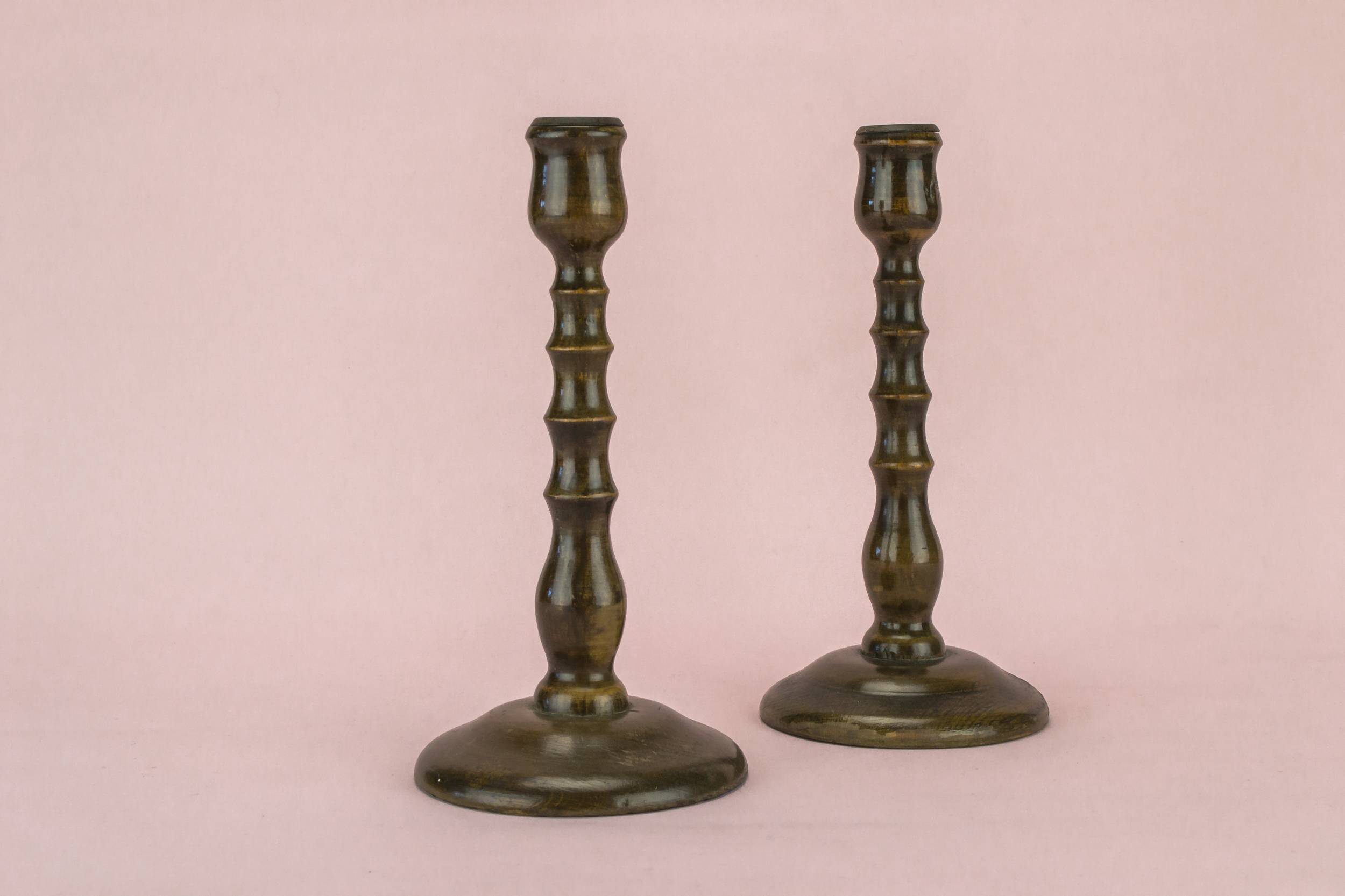 Antique Attractive Bamboo — 2 bamboo shaped candlesticks 2
