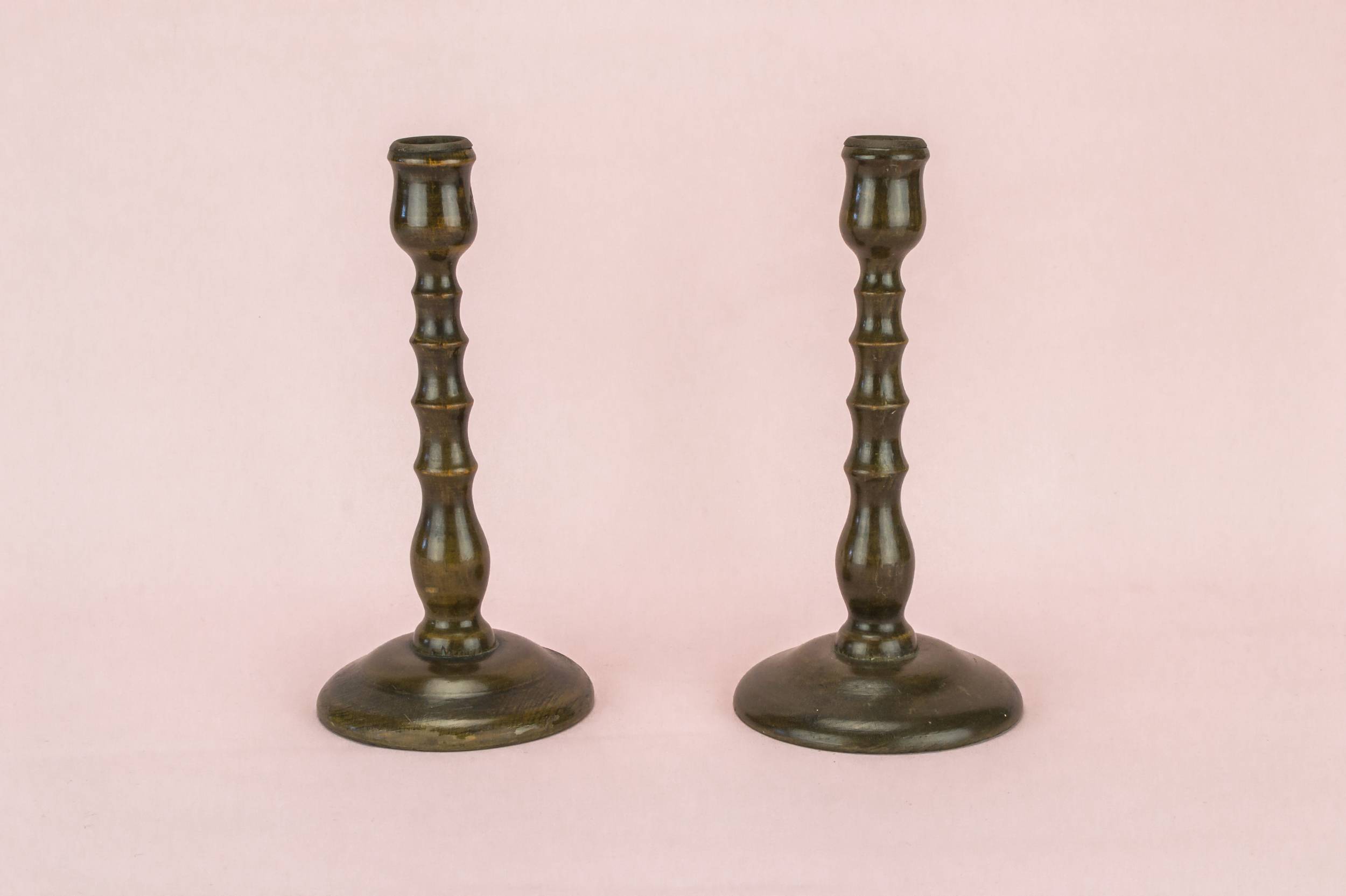 Antique Attractive Bamboo — 2 bamboo shaped candlesticks