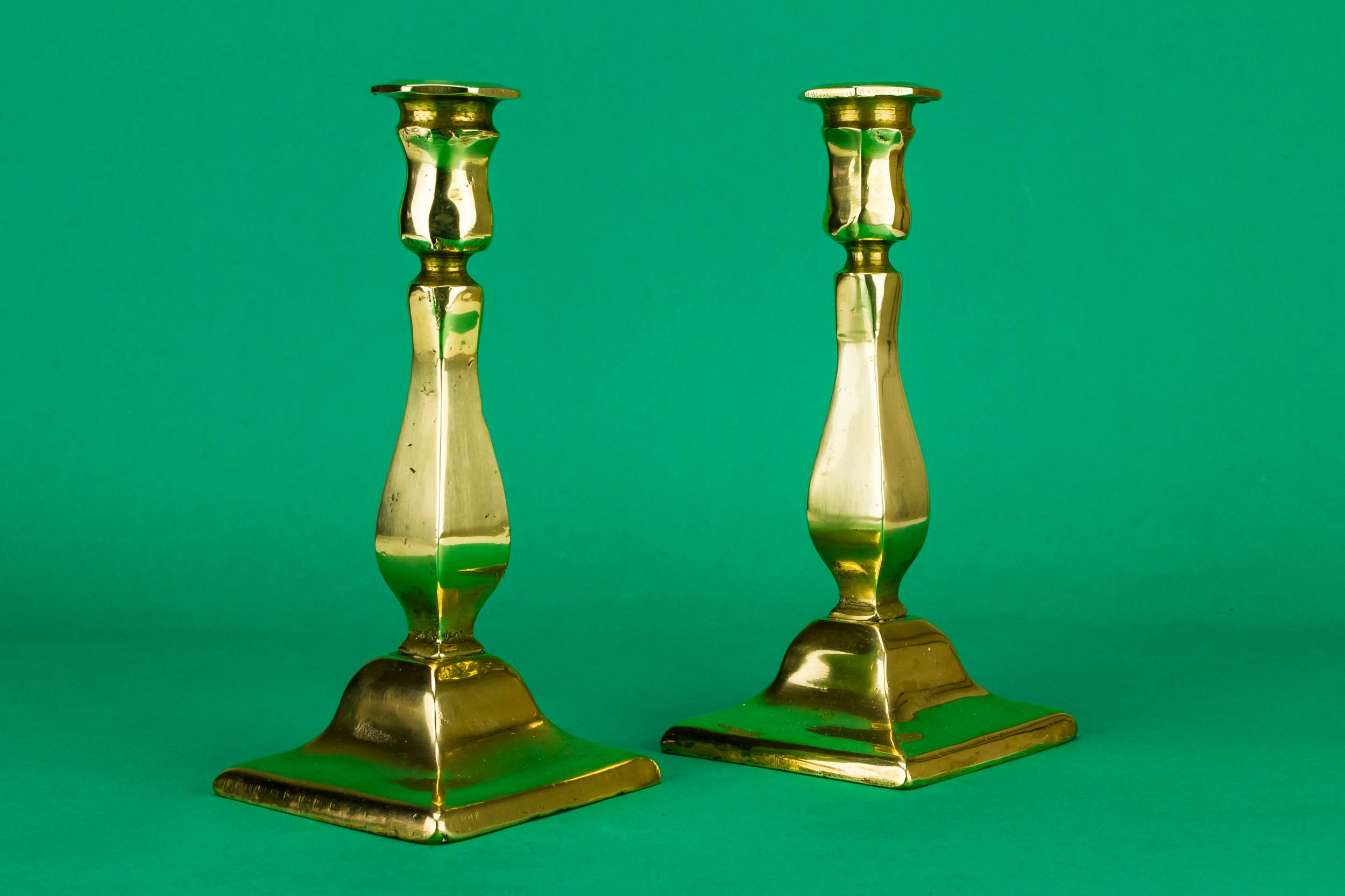 Antique Victorian Minimalist — 2 square brass candlesticks 3
