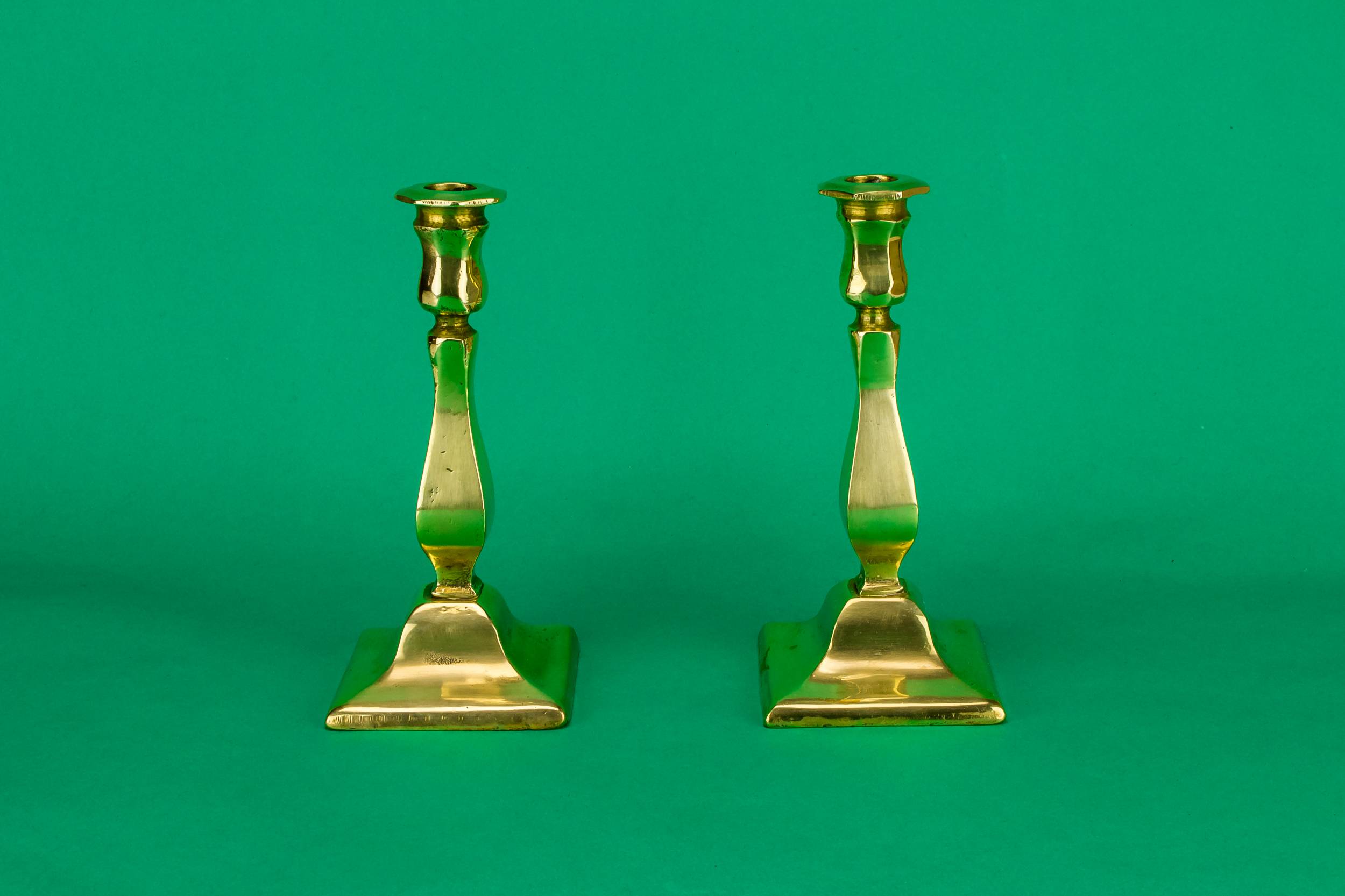 Antique Victorian Minimalist — 2 square brass candlesticks