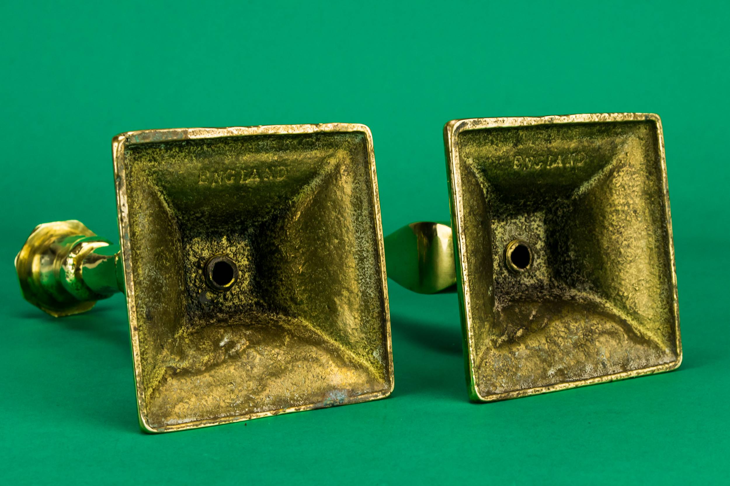 Antique Victorian Minimalist — 2 square brass candlesticks 2