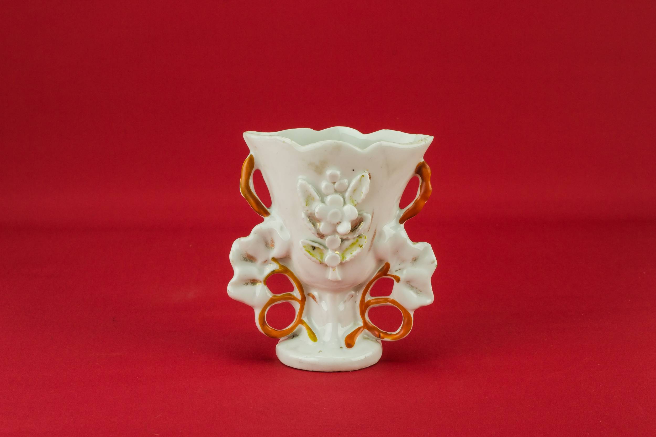 Antique White Porcelain — Small flat flower vase