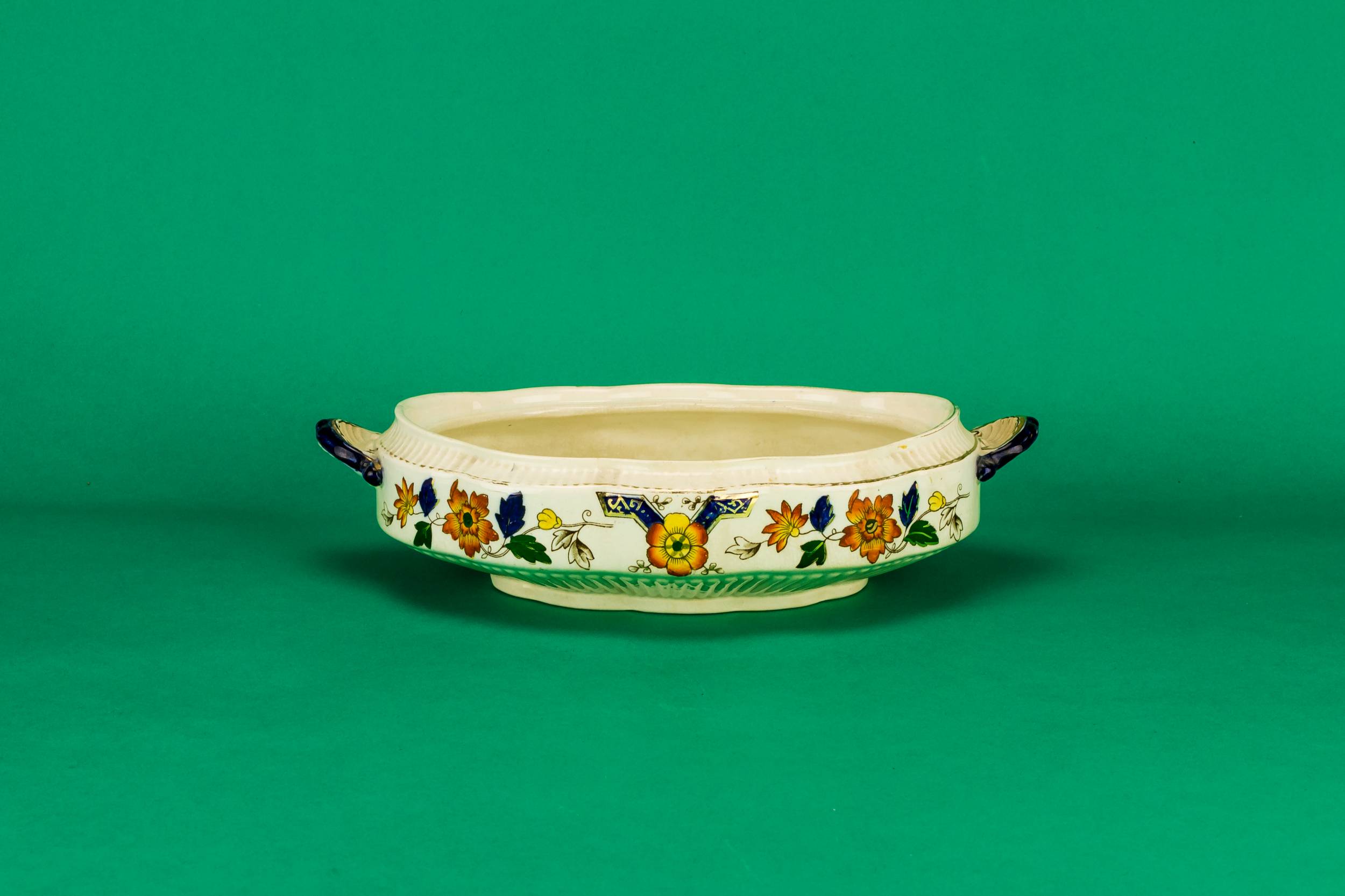 Victorian Ceramic Floral — Flow blue serving bowl