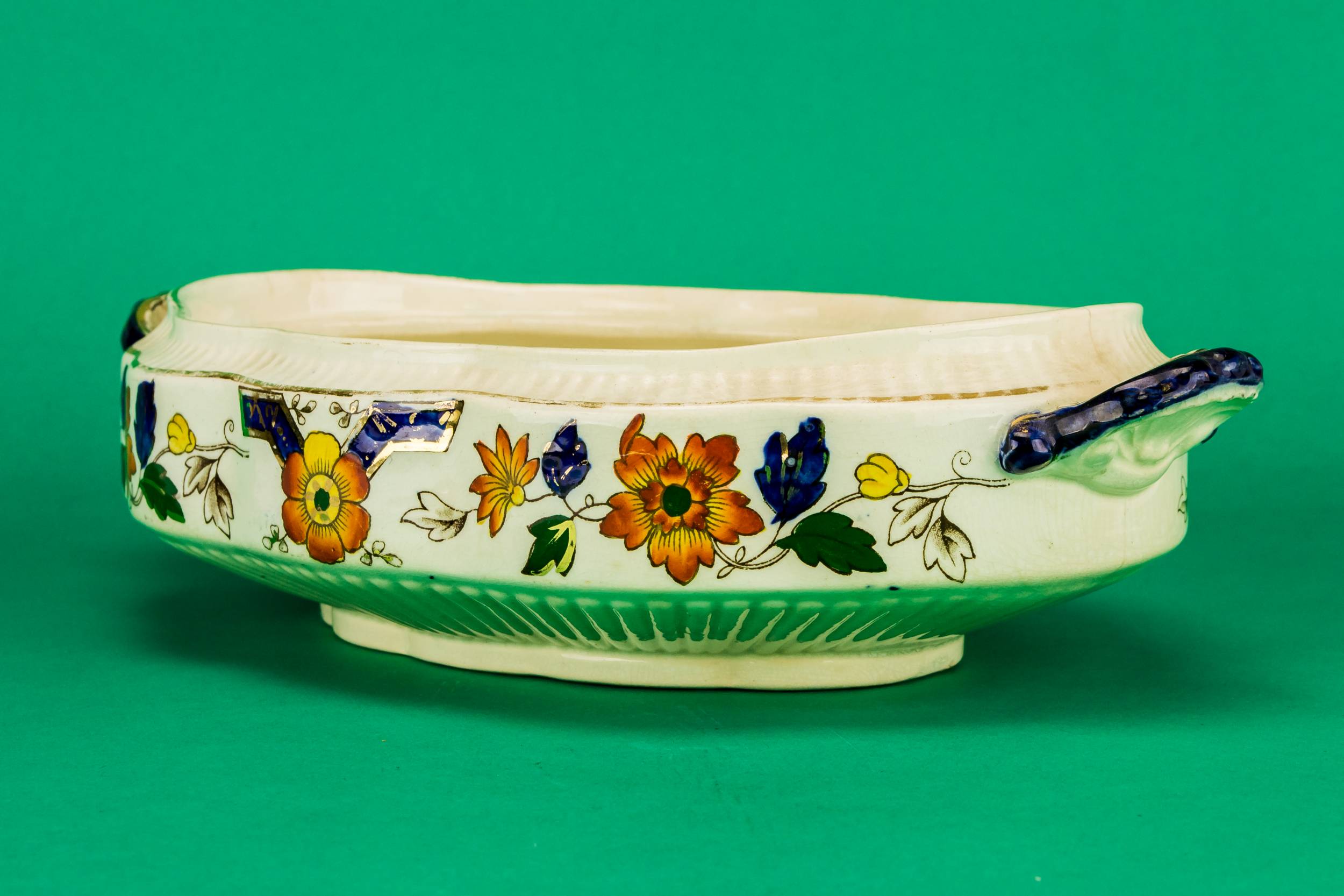 Victorian Ceramic Floral — Flow blue serving bowl 3