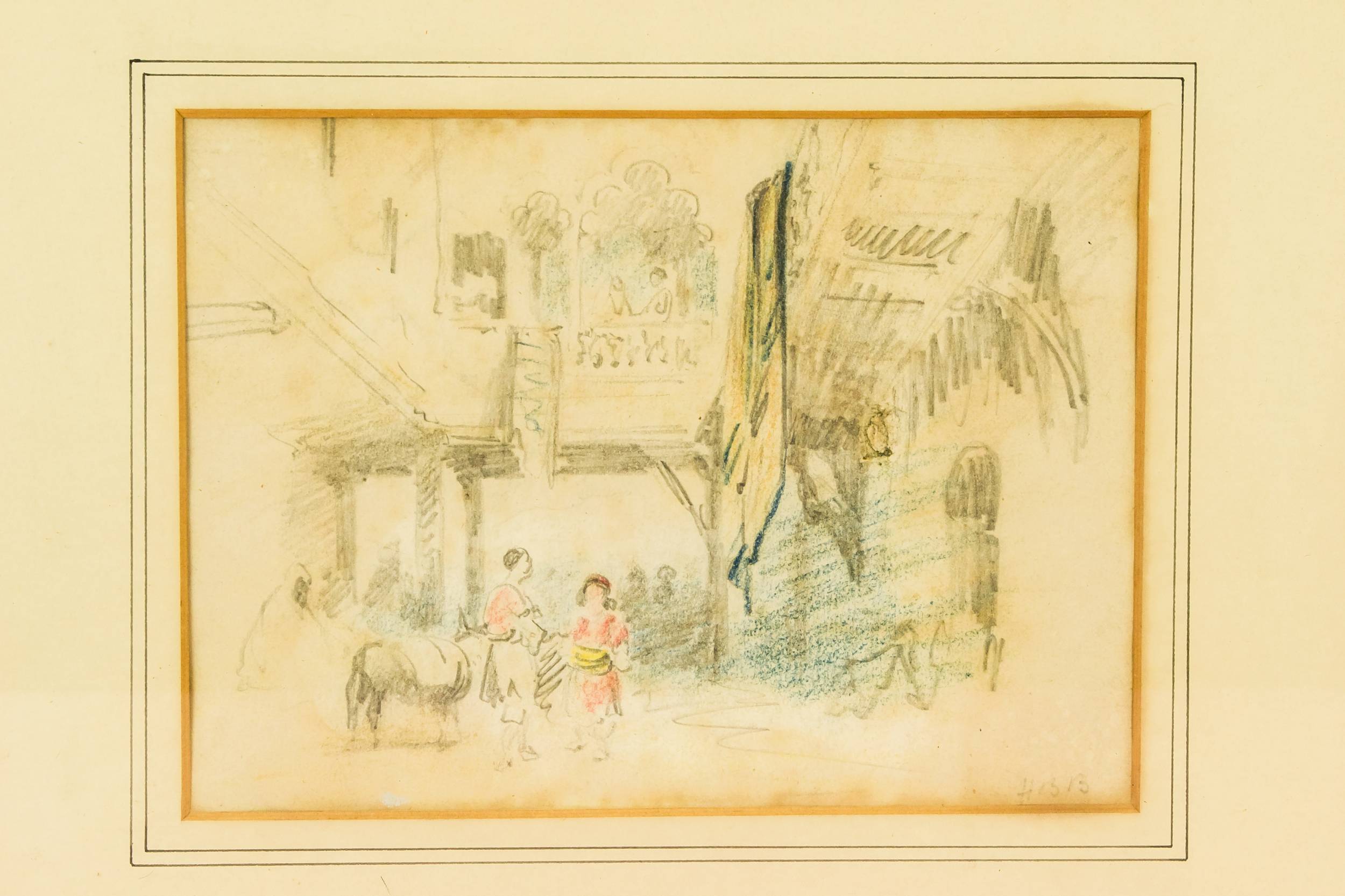 Market Scene Pencil — Market scene pencil sketch 1
