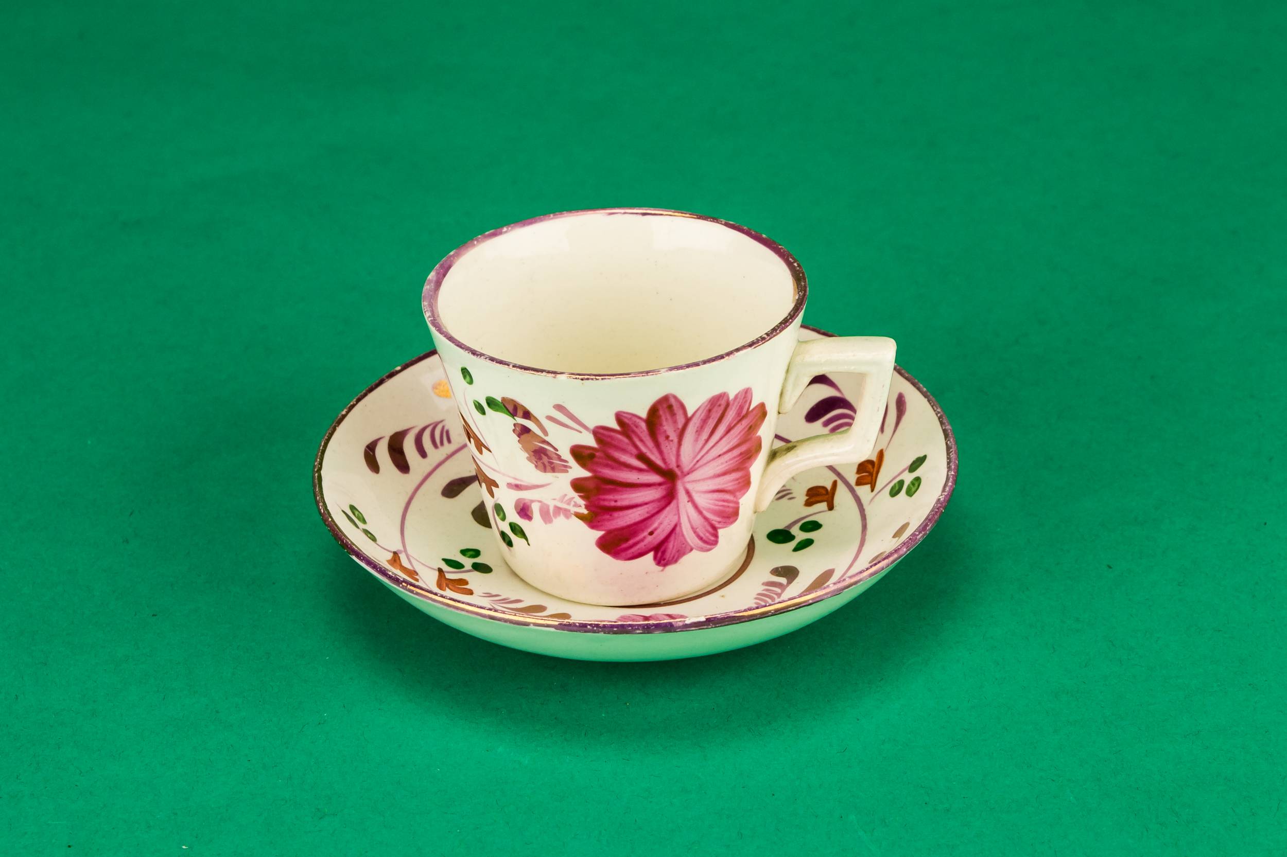 Antique Victorian Floral — Pink coffee cup and saucer