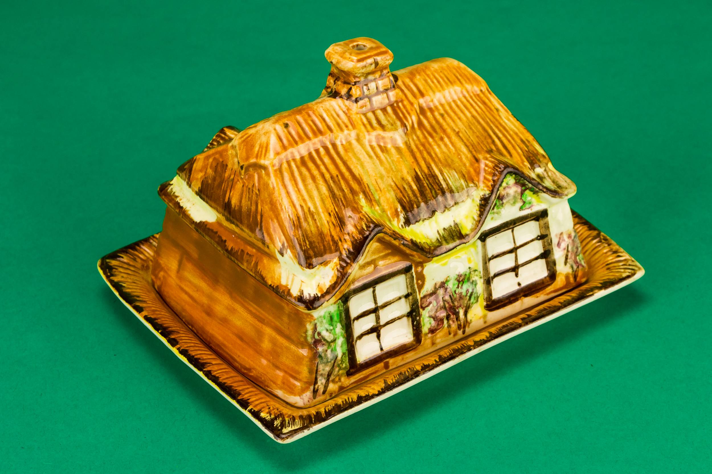 Rustic Vintage Butter — Thatched cottage butter dish 1