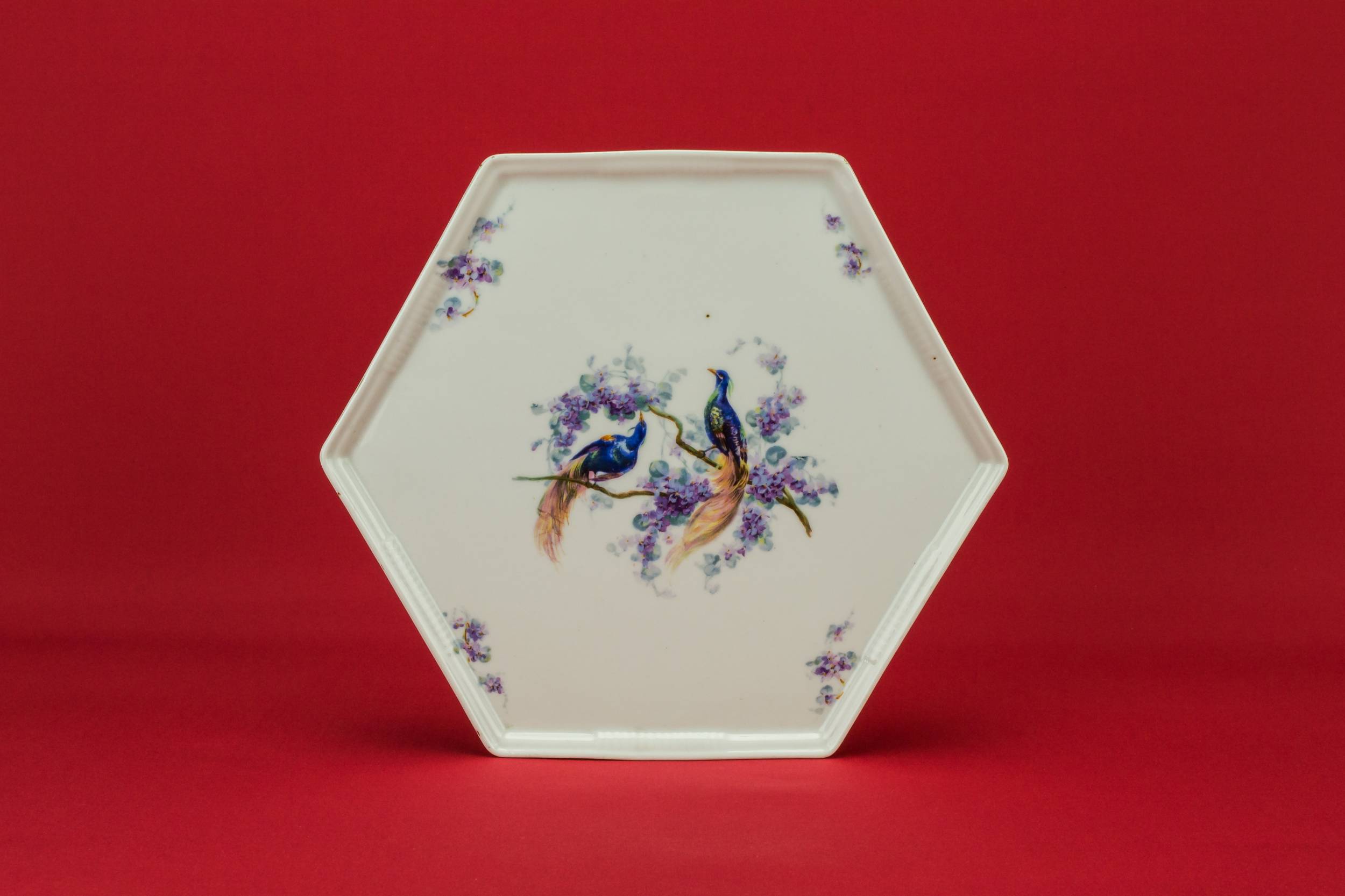 Retro Porcelain Birds — Hexagonal decorative tray
