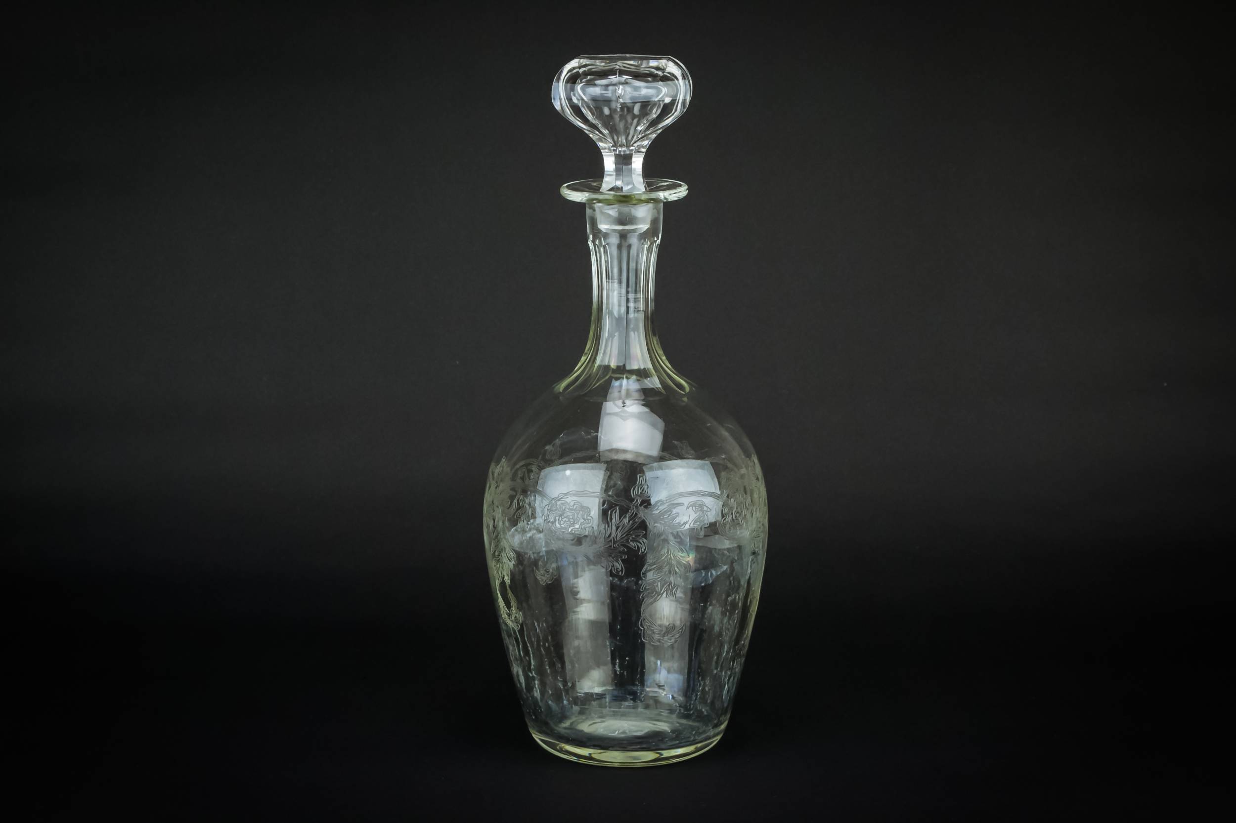 Engraved Blown Glass — Engraved glass wine decanter