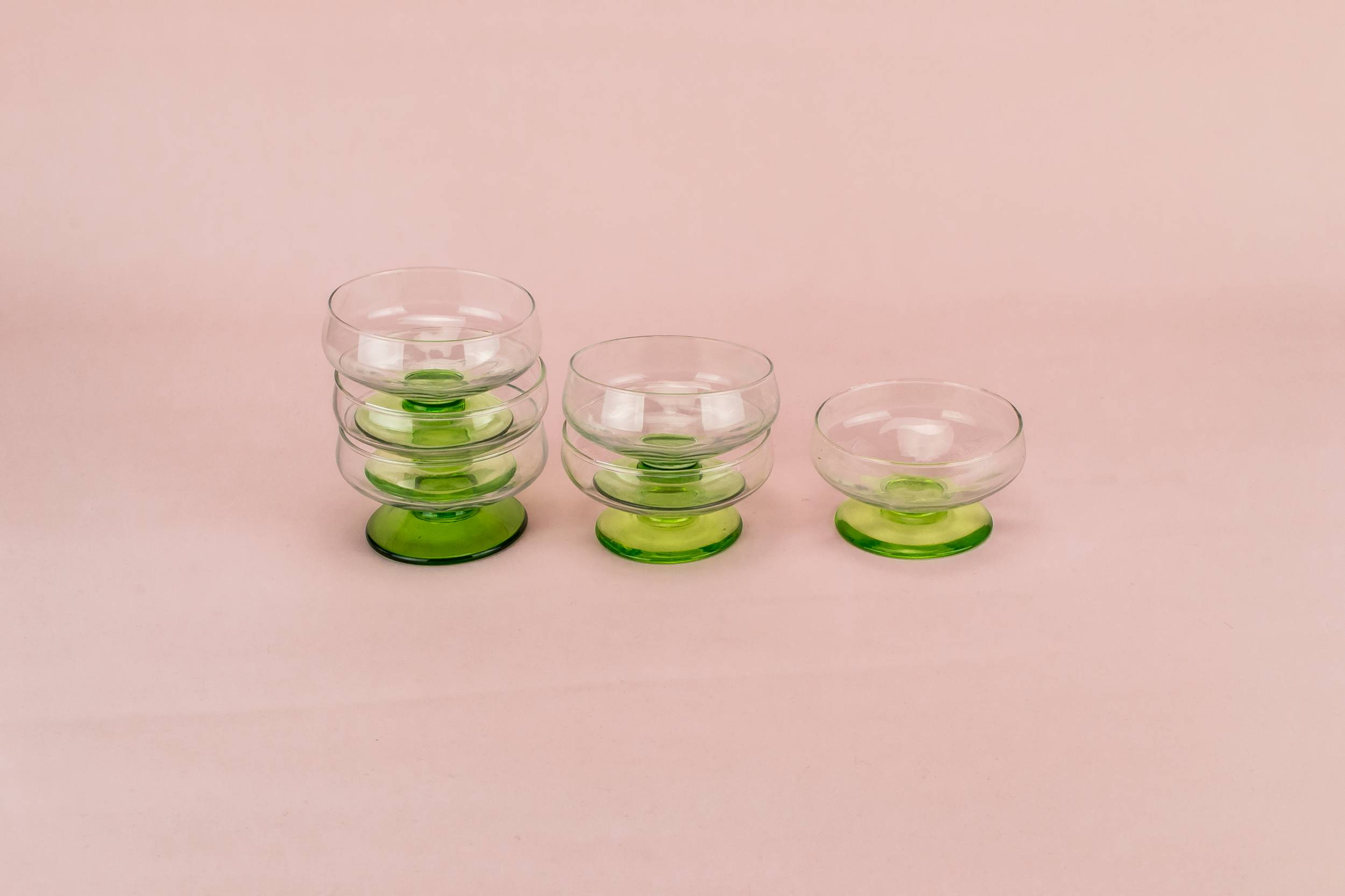 Glass Vintage Minimalist — 6 dessert green glass bowls