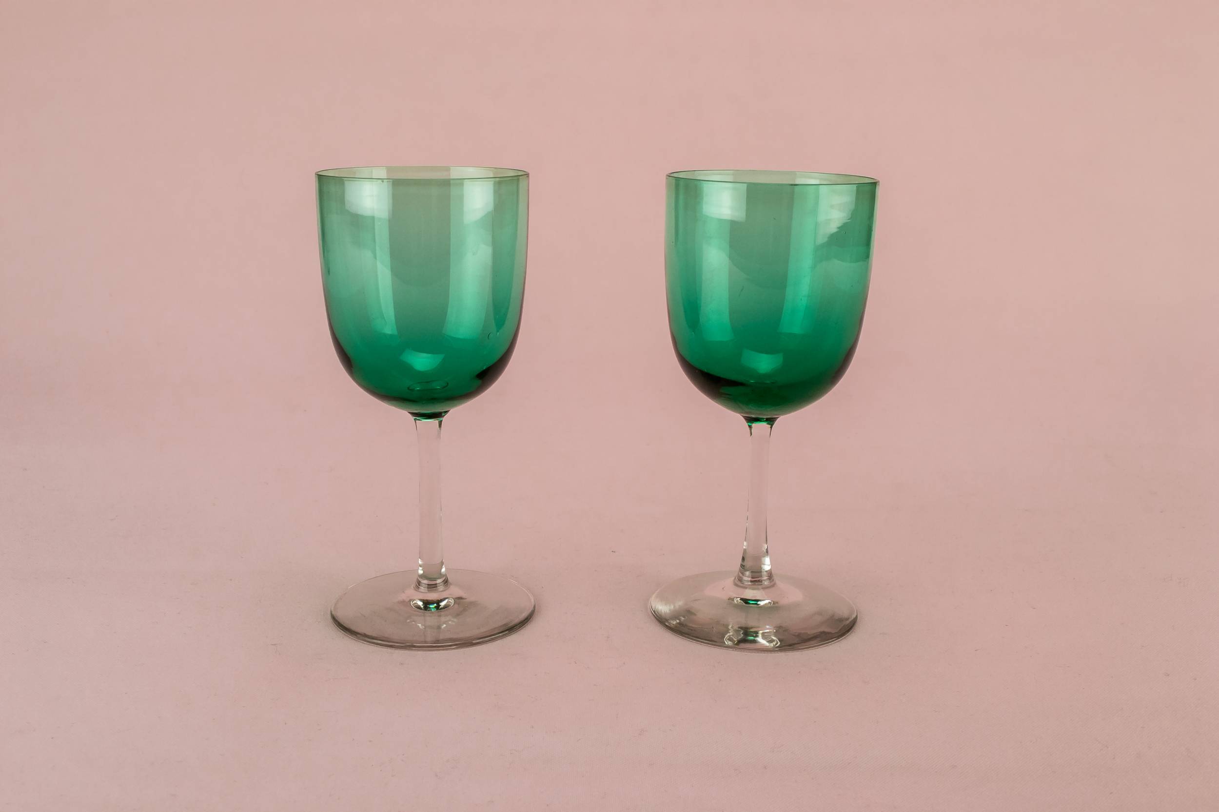 Victorian Antique Minimalist — 2 dessert wine green glasses