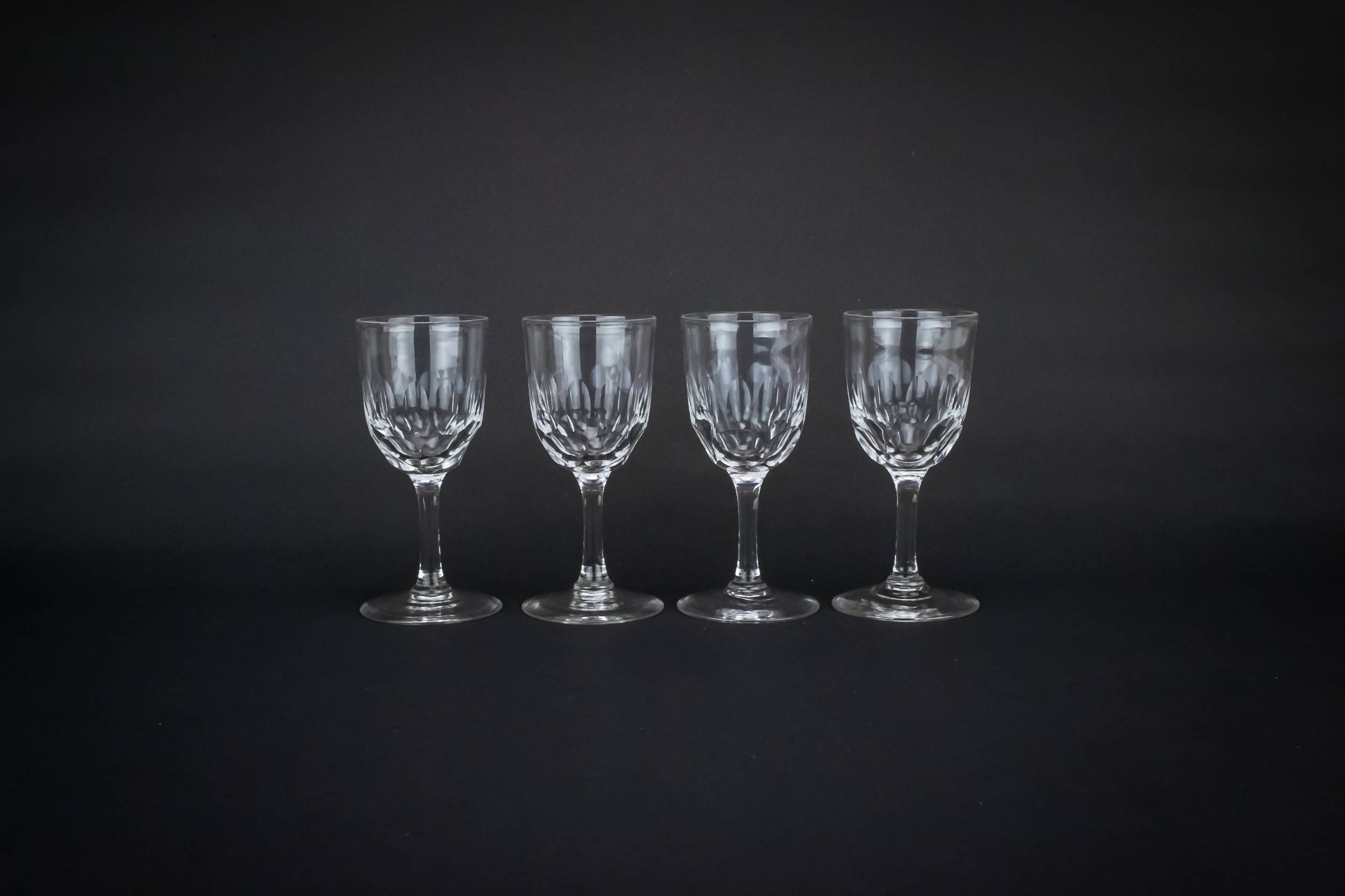 Clear Victorian Panelled — 4 dessert wine glasses