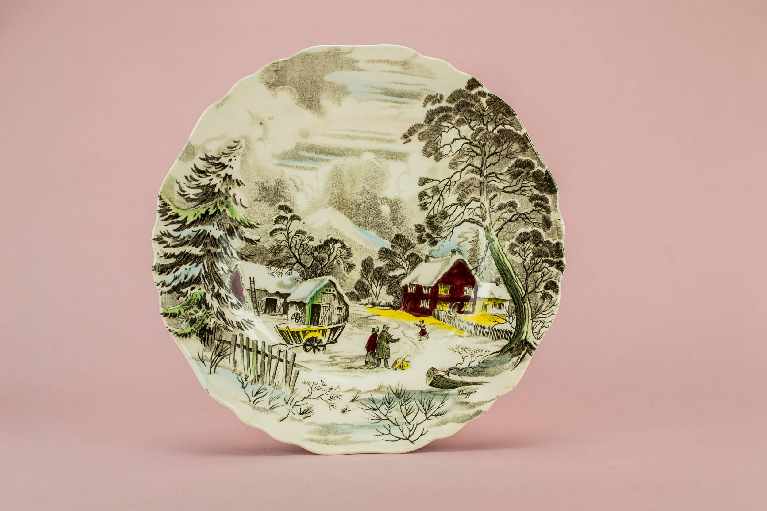 Retro Charming PLATE — Country scene serving plate