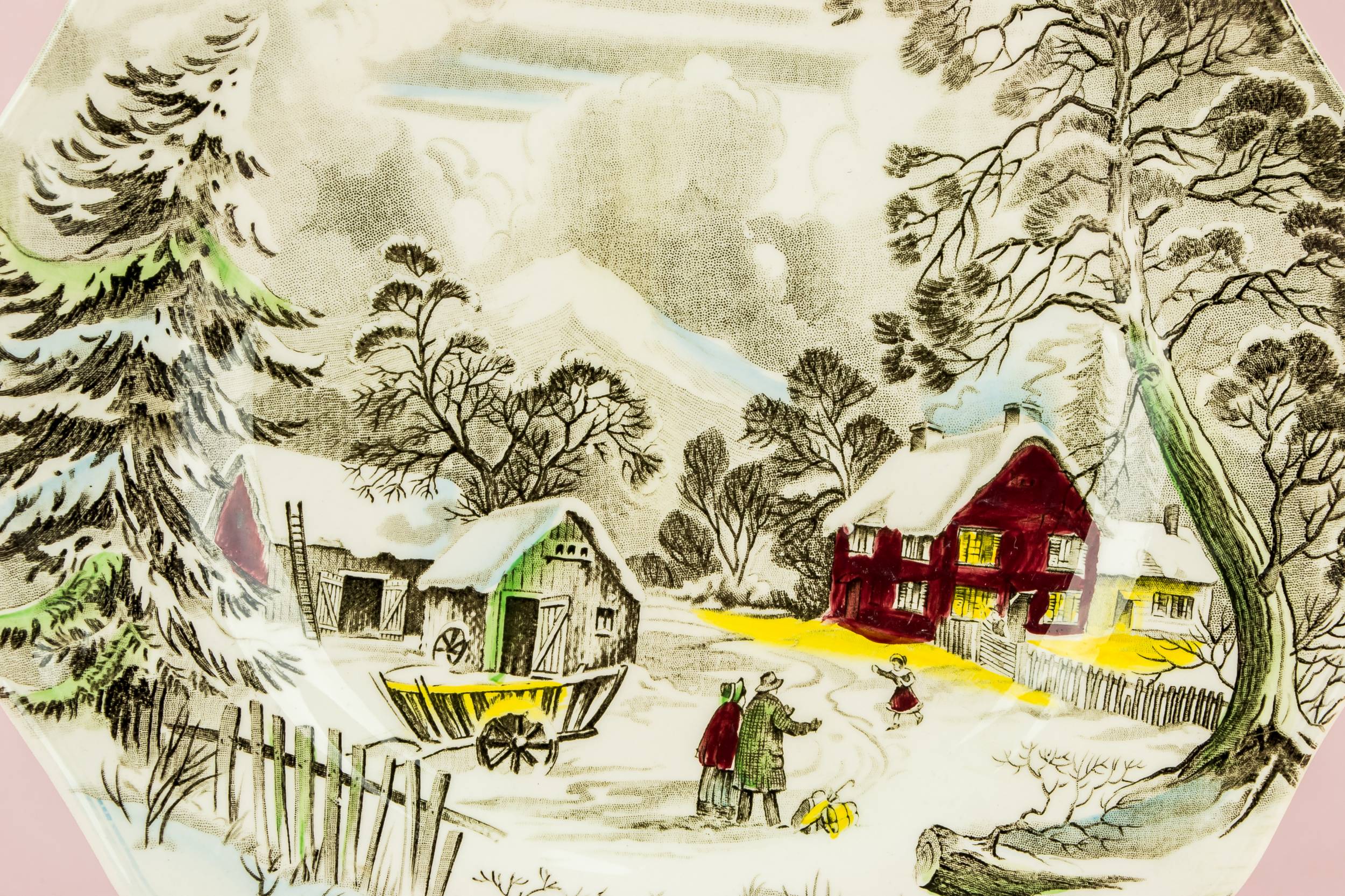 Retro Charming PLATE — Country scene serving plate 3