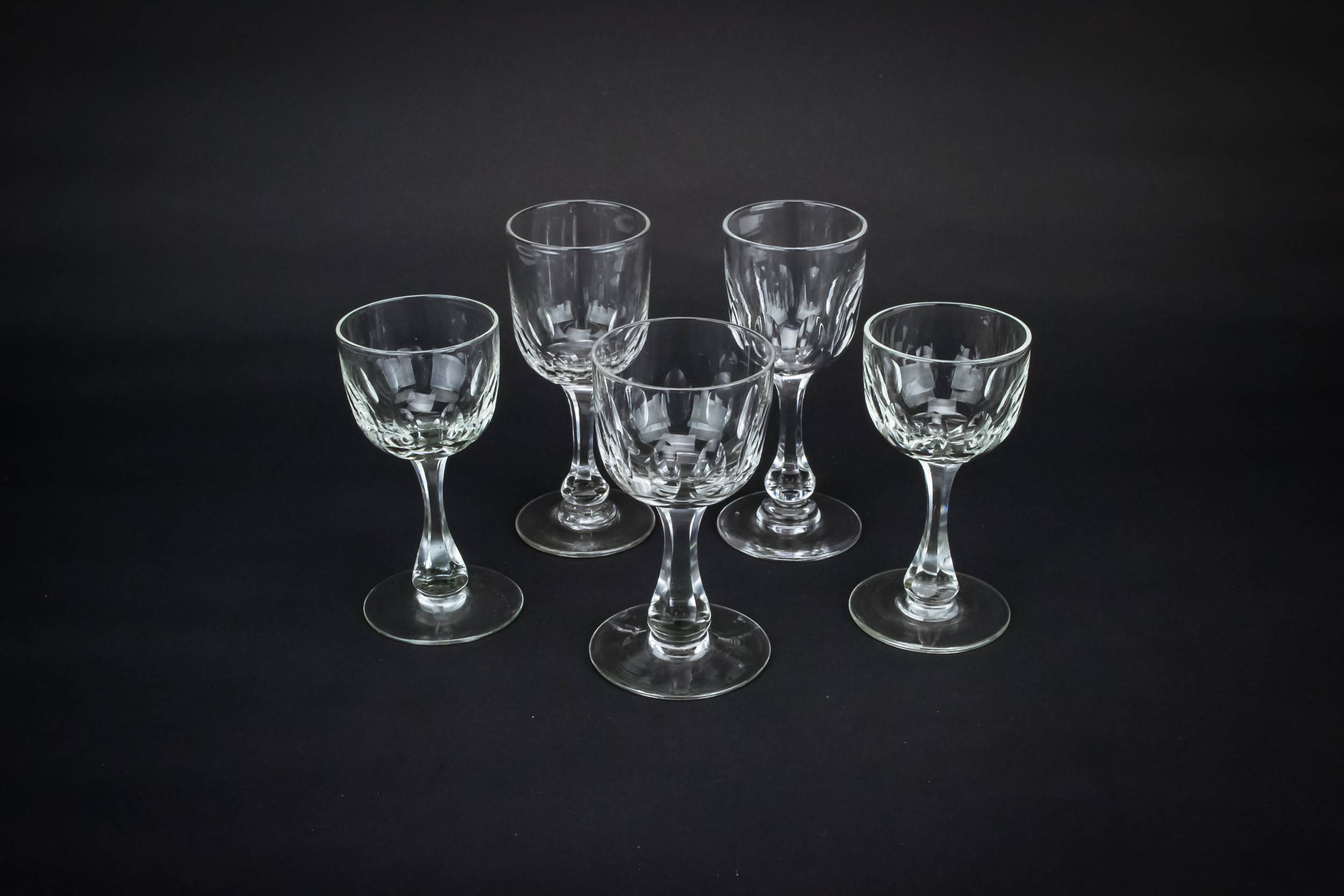 Clear Victorian Sherry — 5 hexagonal port glasses