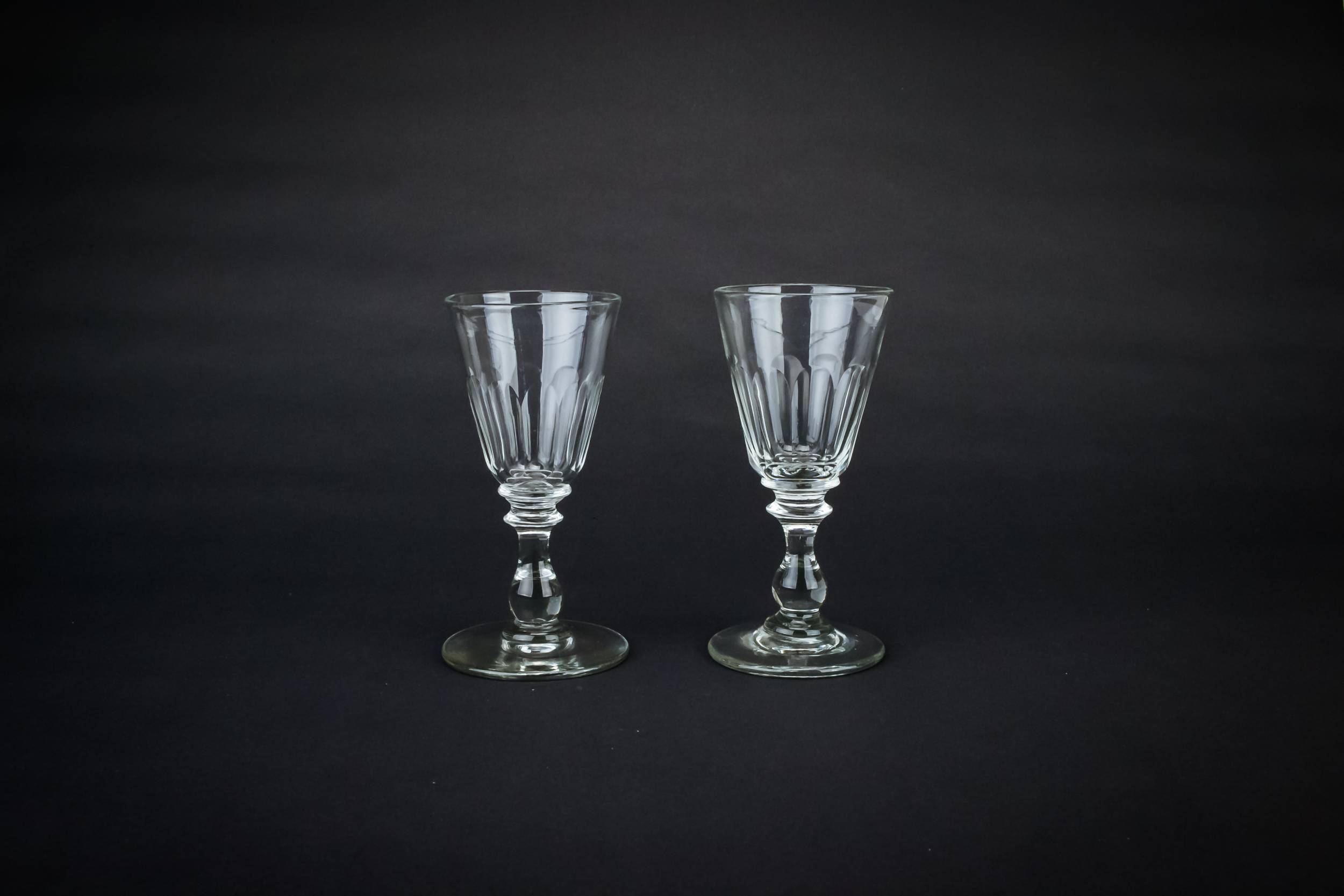 Clear Elegant Panelled — 2 conical port stem glasses