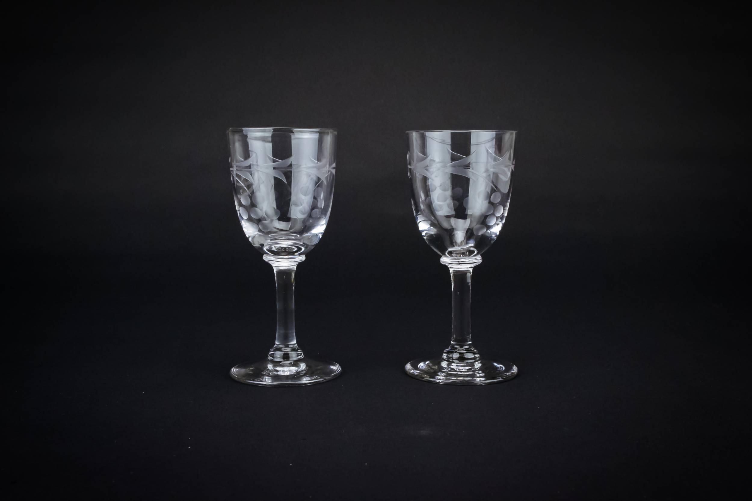 Clear Victorian Grapes — 2 vodka shot stem glasses
