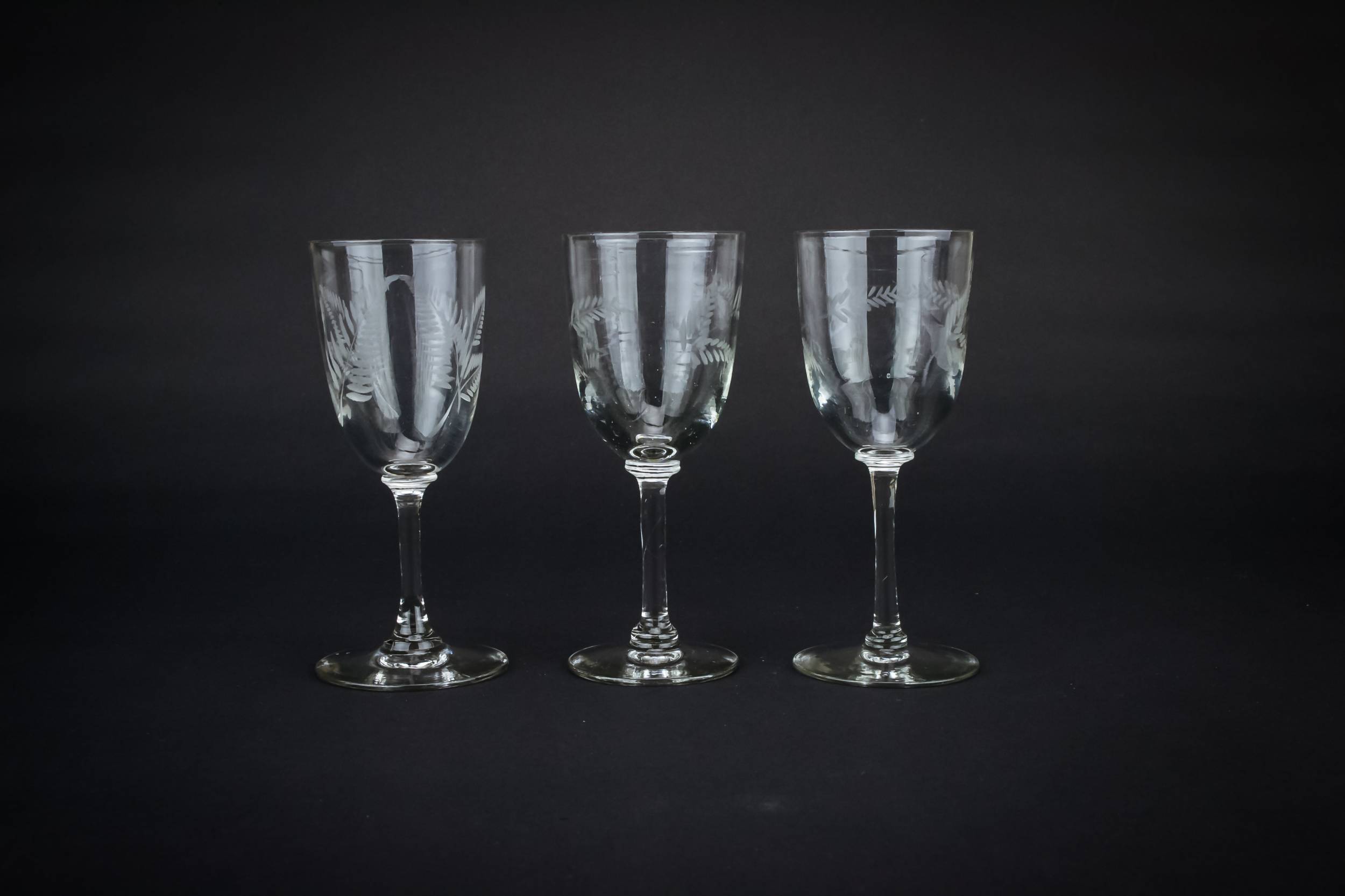Clear Antique Fern — 3 dessert wine fern glasses