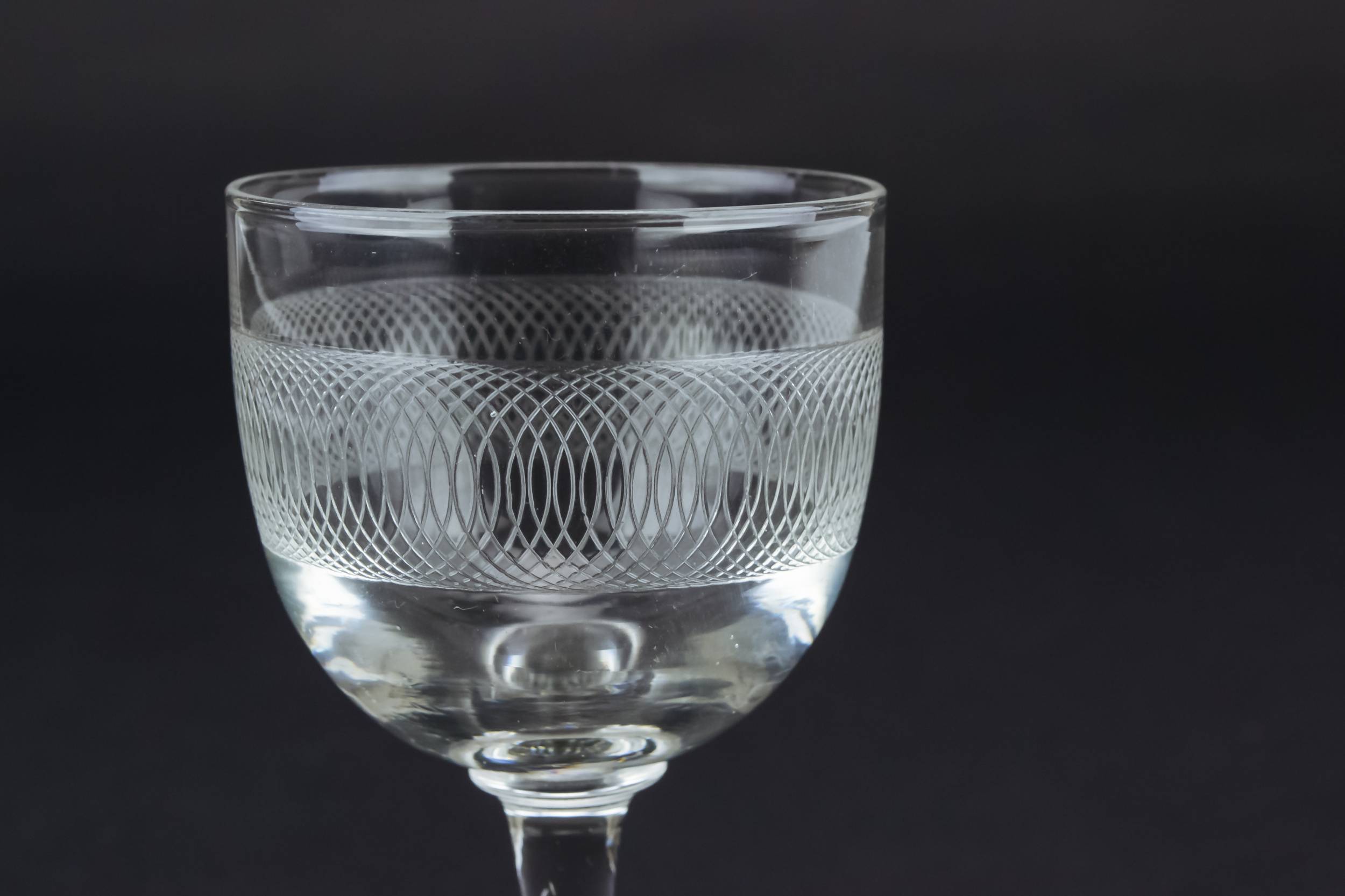 Clear Victorian Circles — 6 engraved sherry glasses 1