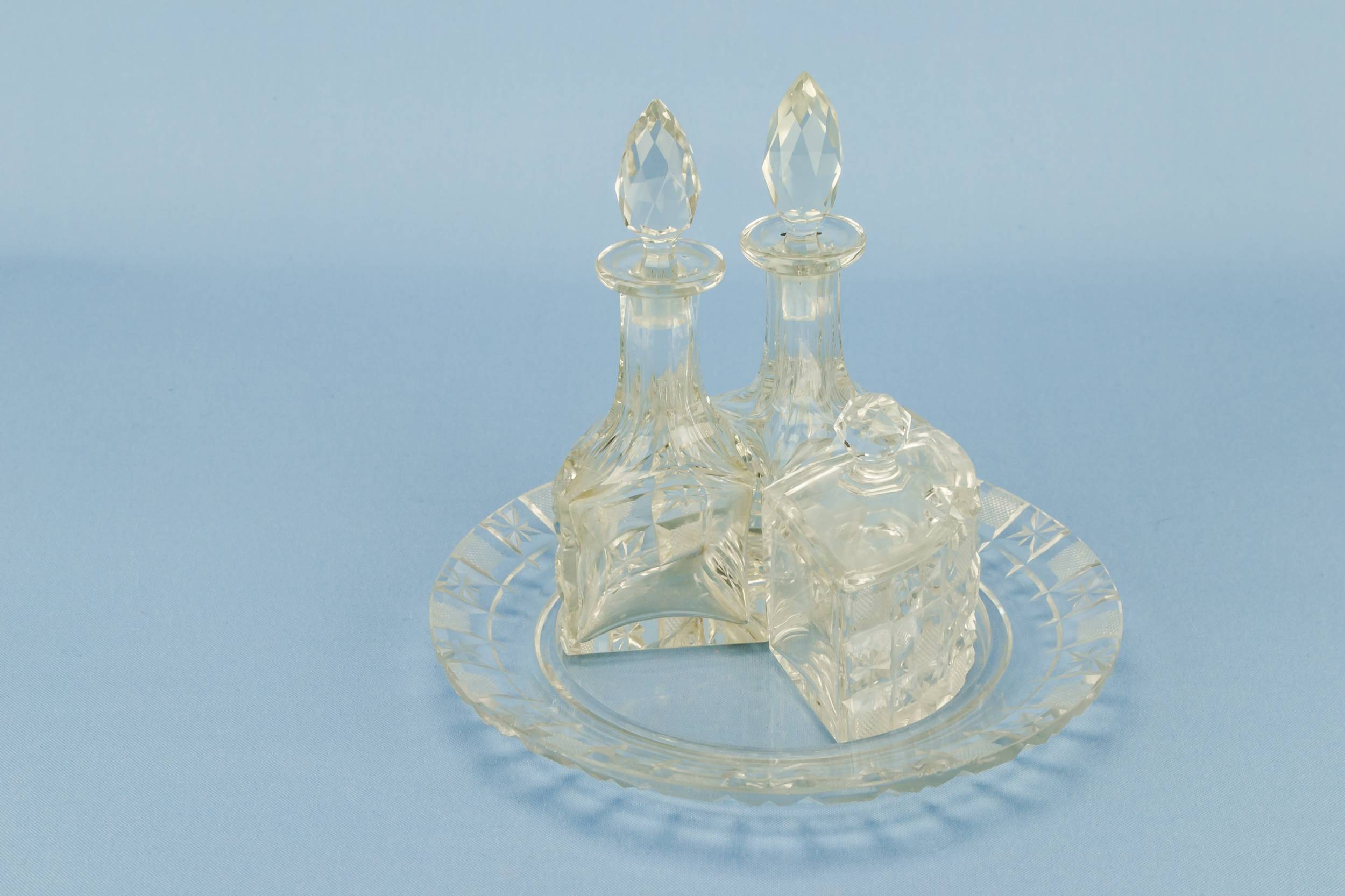 Elegant Antique Glass — Cut glass condiment set 3