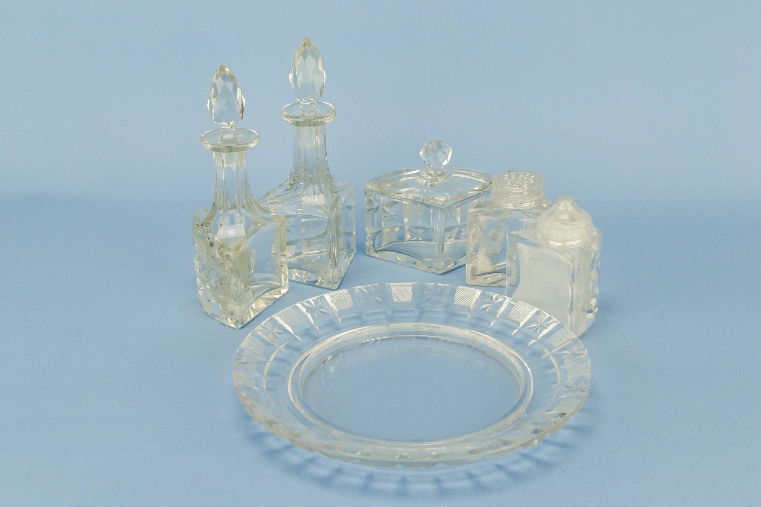 Elegant Antique Glass — Cut glass condiment set 2