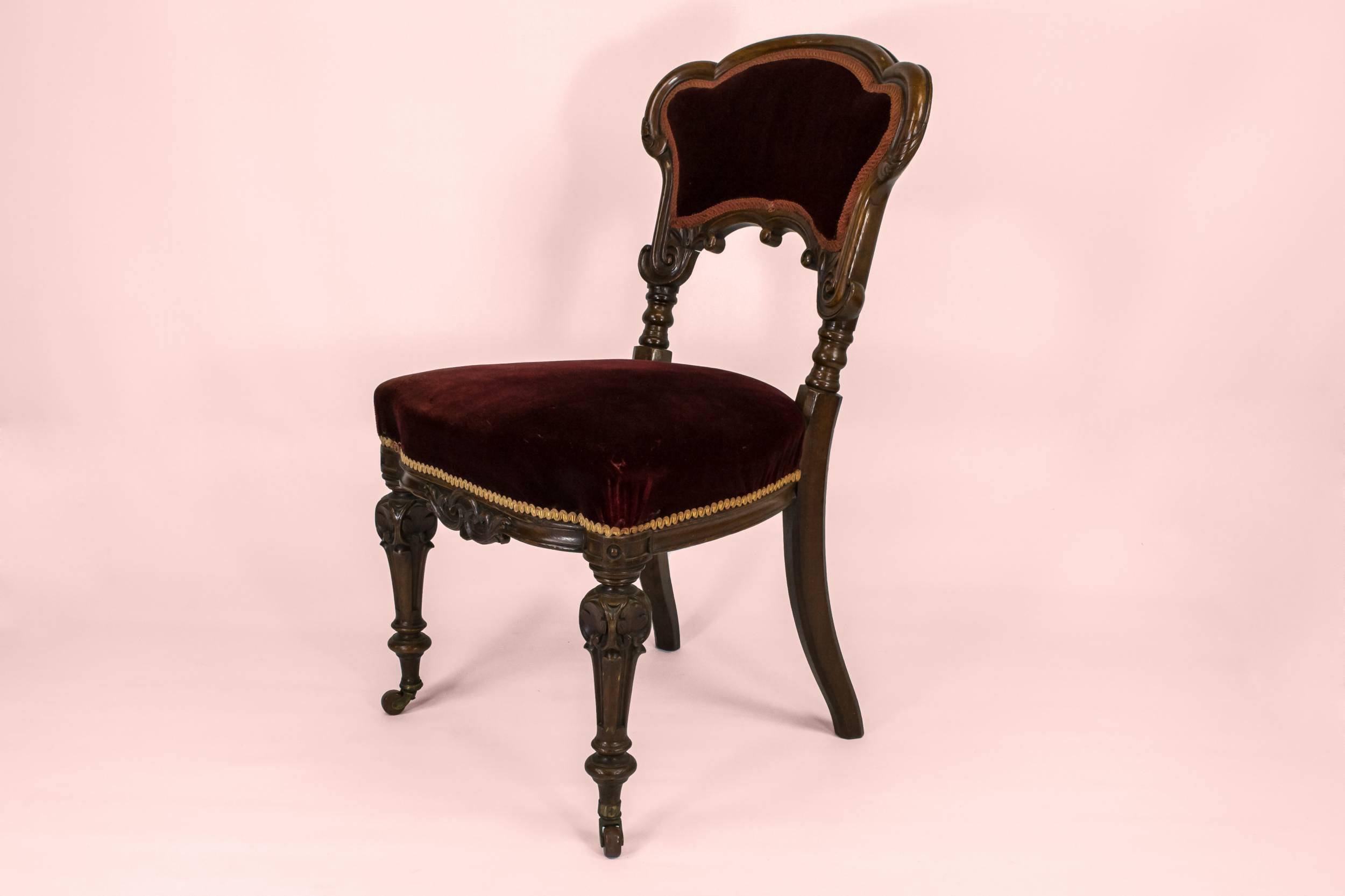 Antique Opulent Scrolls — 5 wine red dining chairs 6