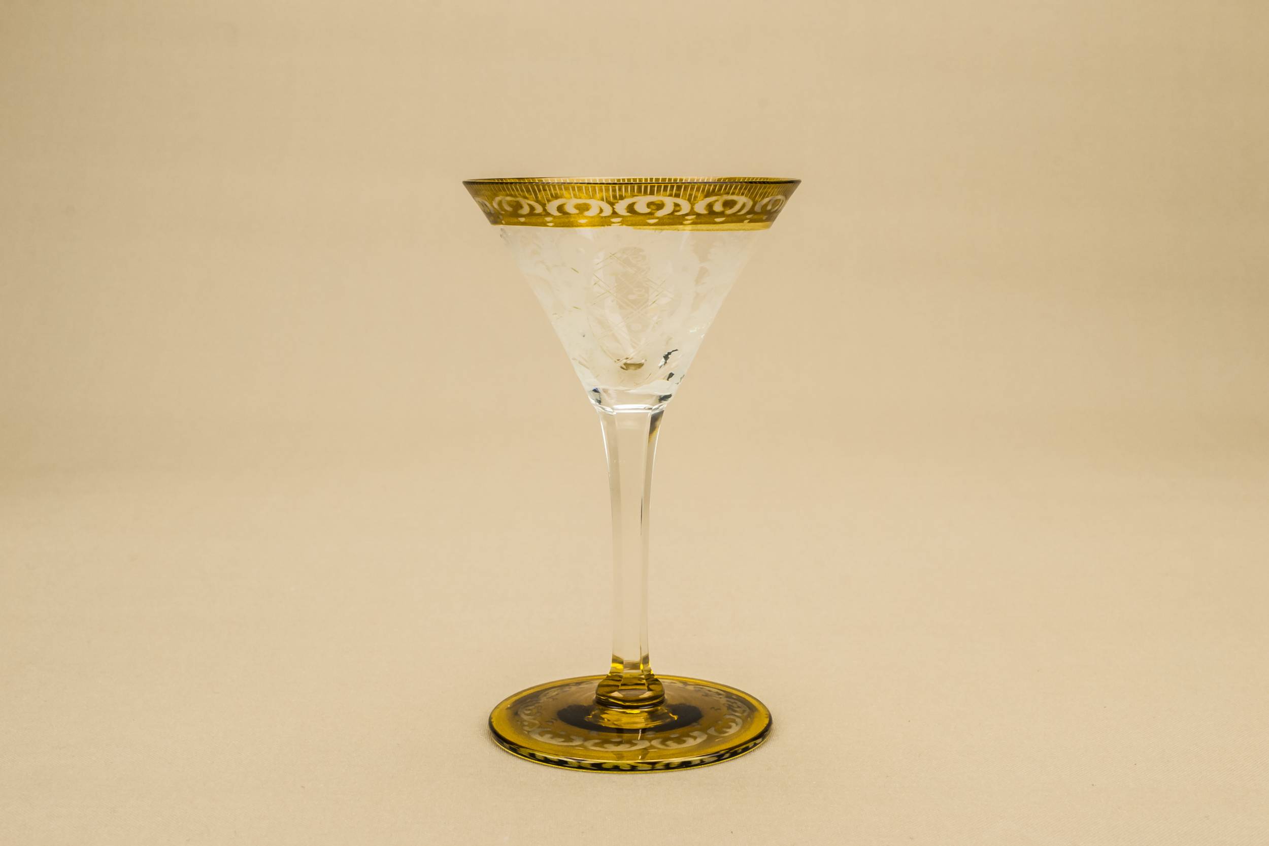 Amber Antique Landscape — 3 engraved stem glasses 1
