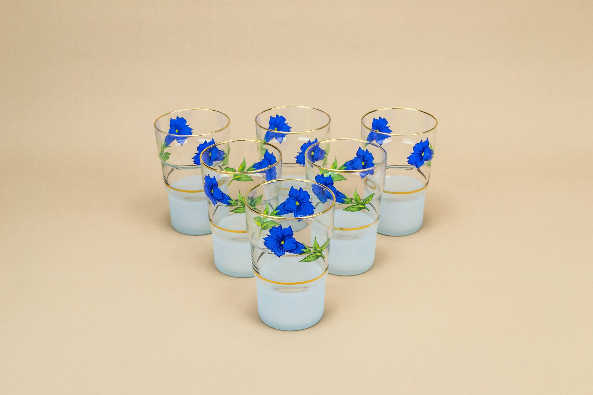 Moulded Medium Floral — 6 bluebell water glasses