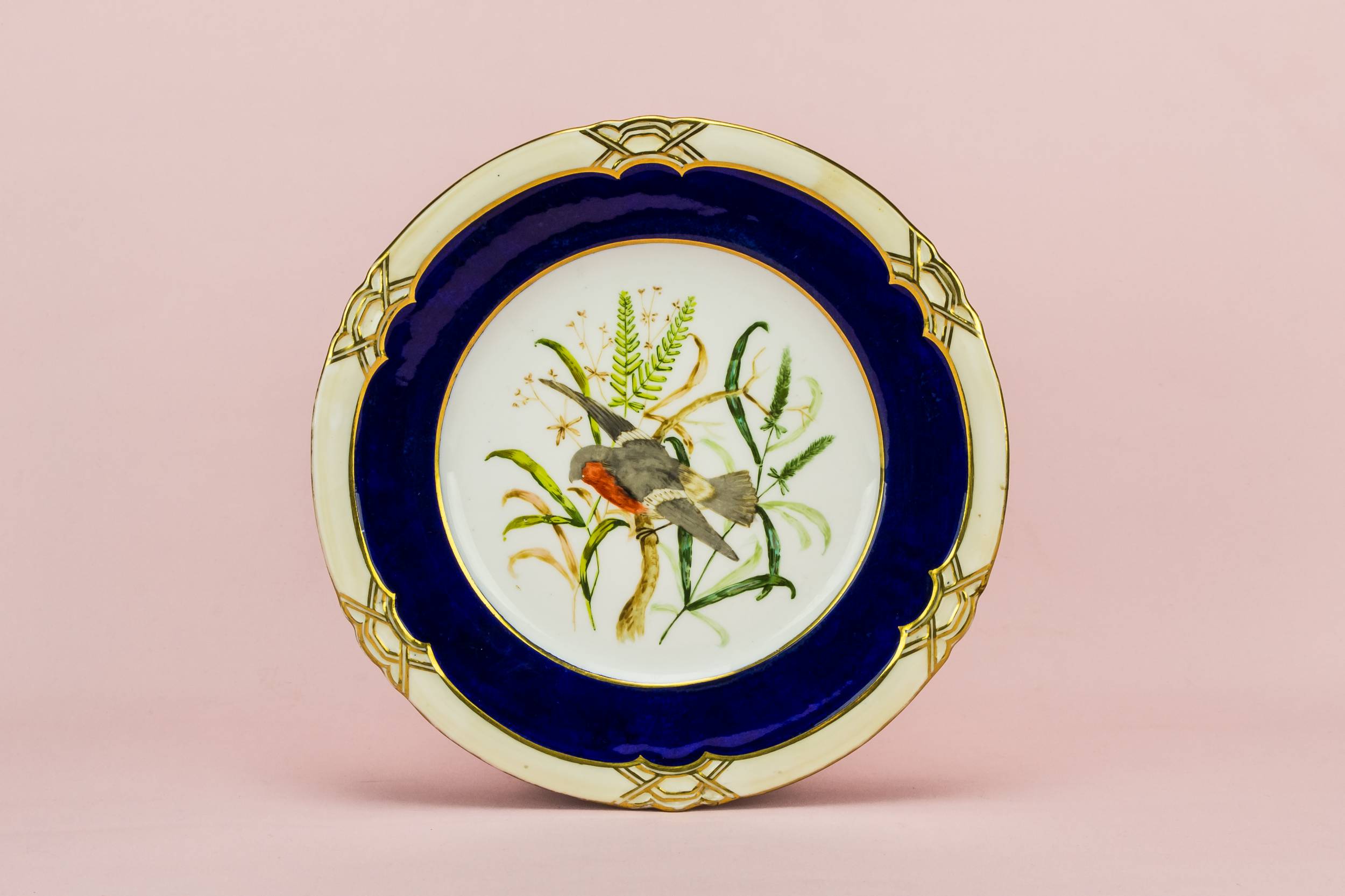 Victorian Elegant Birds — Blue and gold cake plate