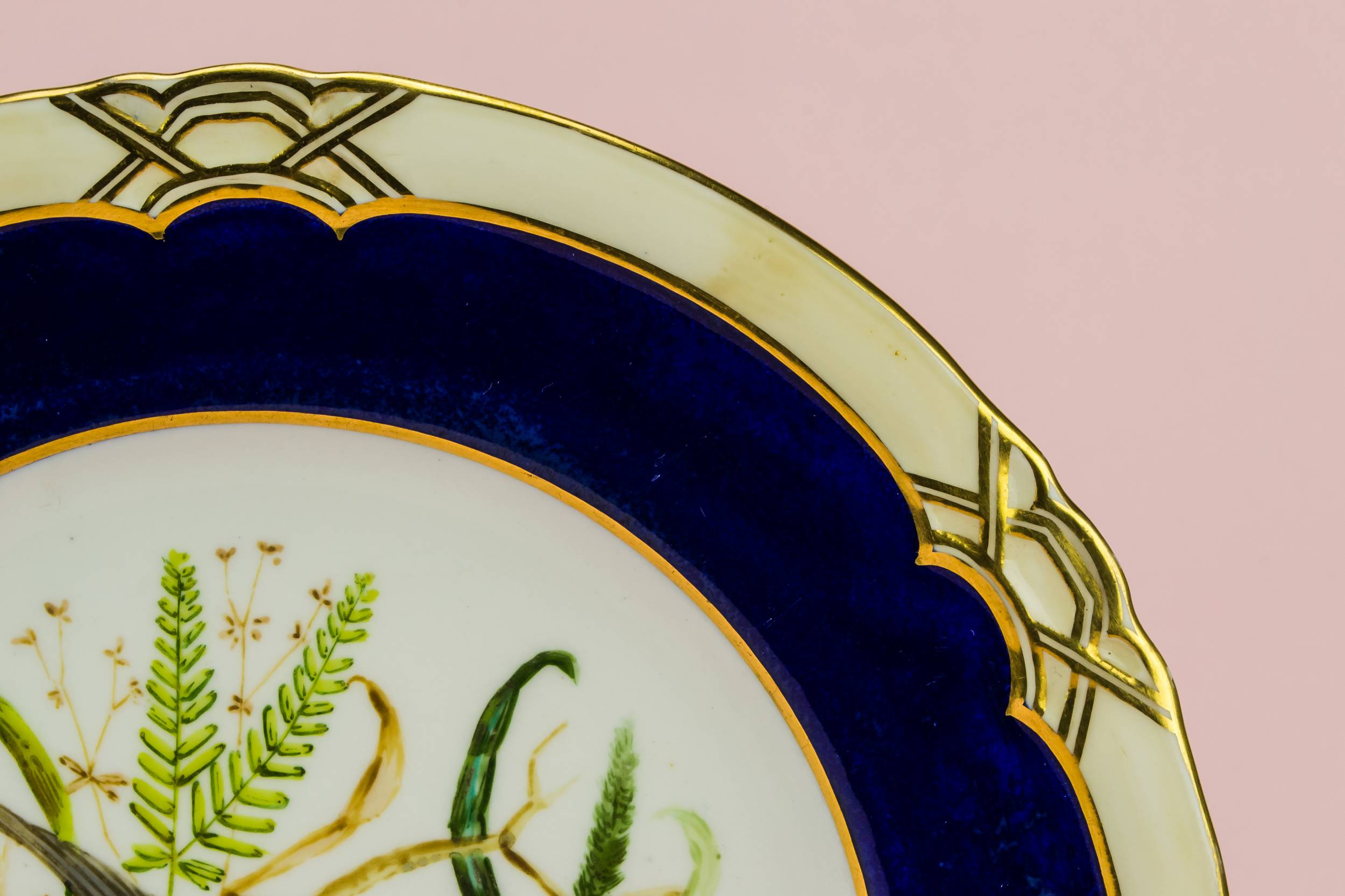 Victorian Elegant Birds — Blue and gold cake plate 1