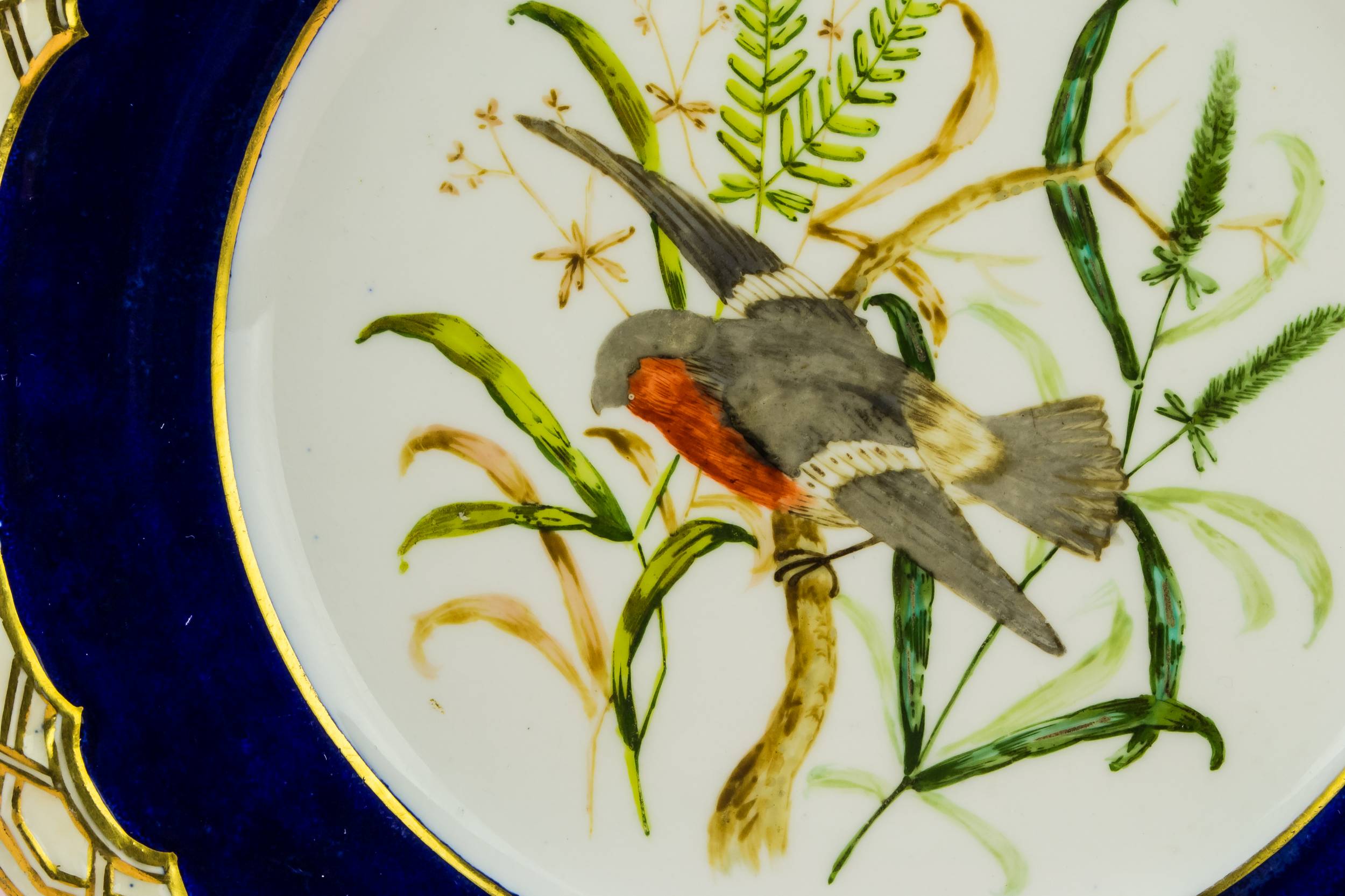 Victorian Elegant Birds — Blue and gold cake plate 2