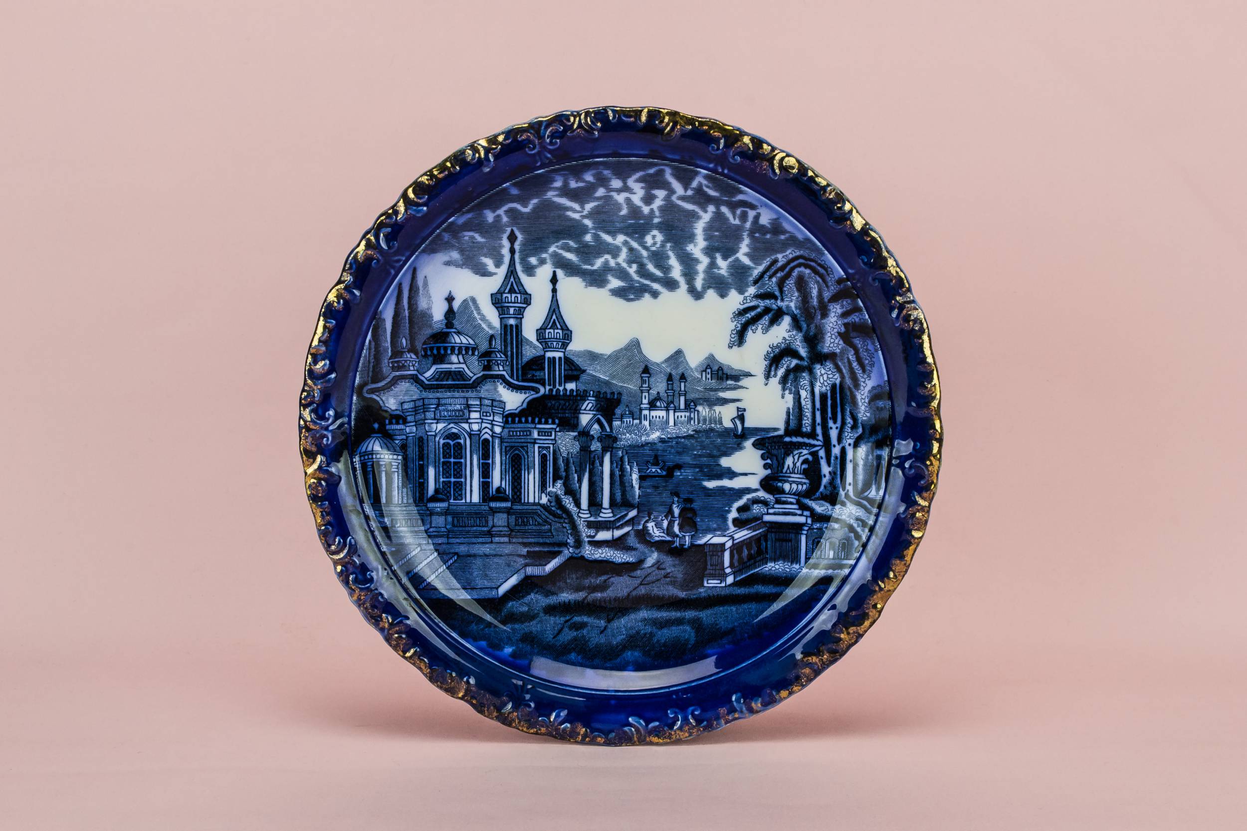 Antique Elegant Ceramic — Flow blue cake plate