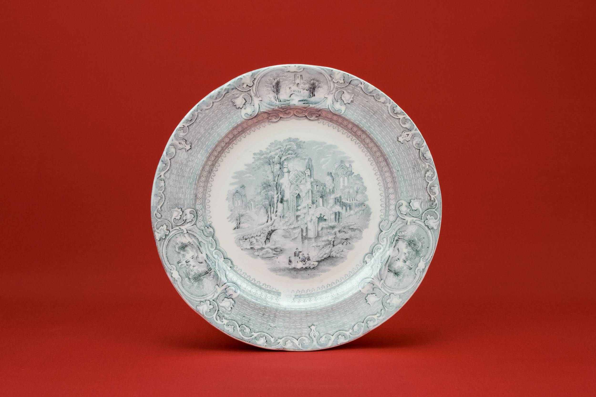 Gothic Revival Antique — 8 grey dinner plates