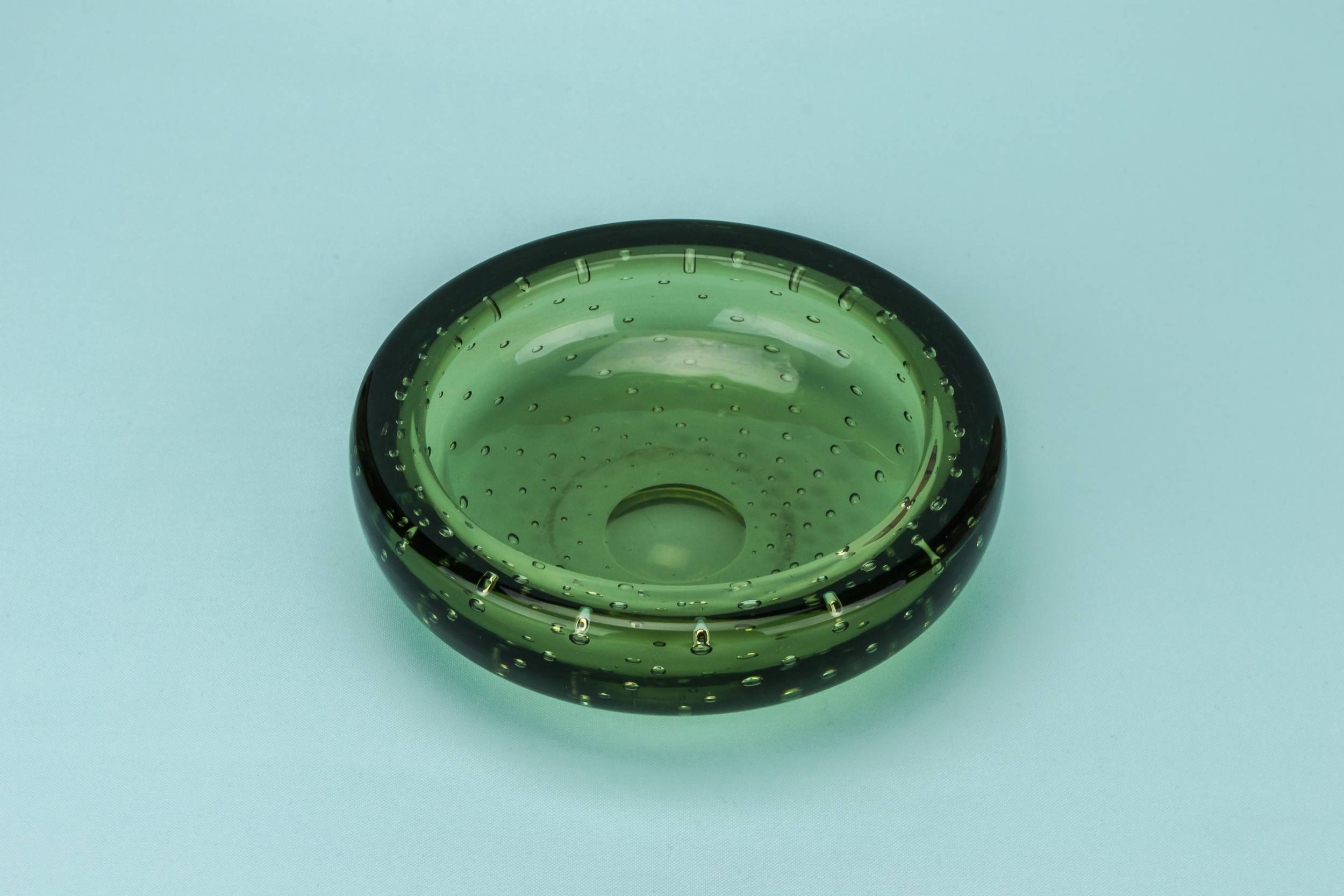Mid-century Modern Glass — Whitefriars green bowl