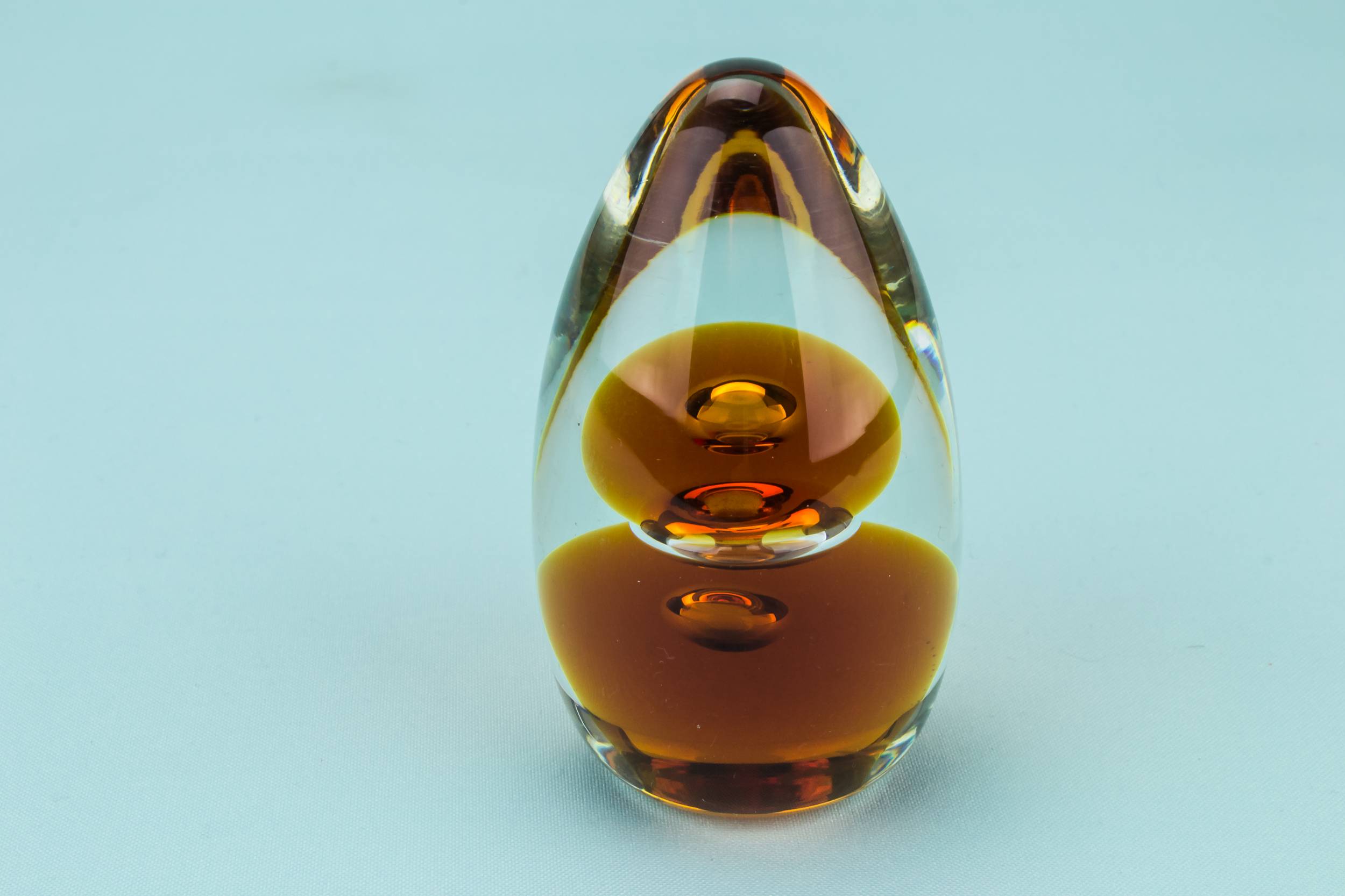 Vintage Modernist SCULPTURE — Amber glass egg paperweight 2
