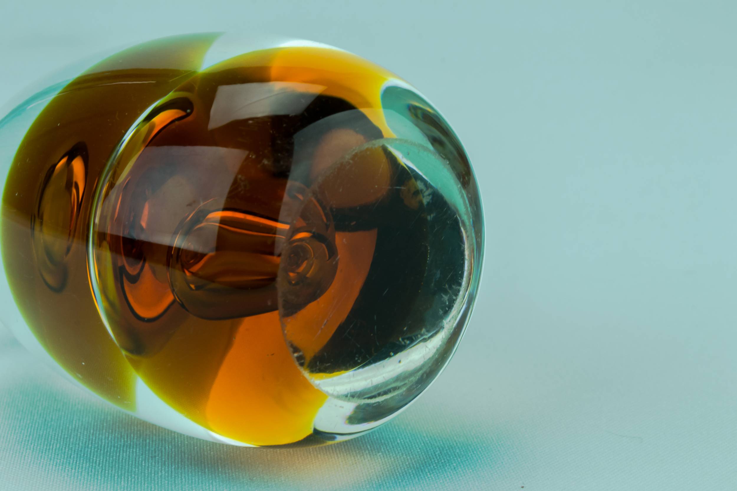 Vintage Modernist SCULPTURE — Amber glass egg paperweight 1