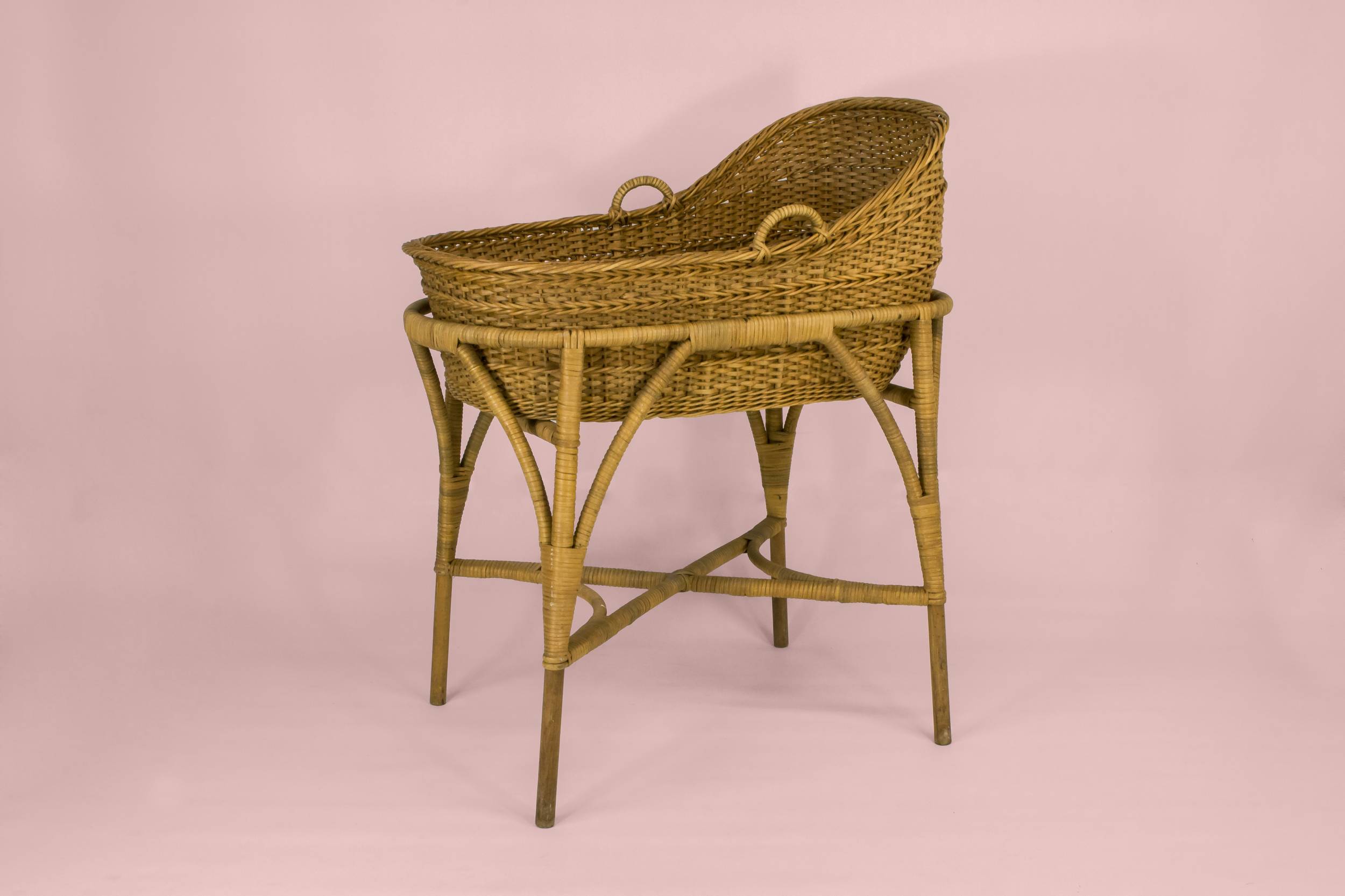 Rare Antique Woven — Woven cane baby bed