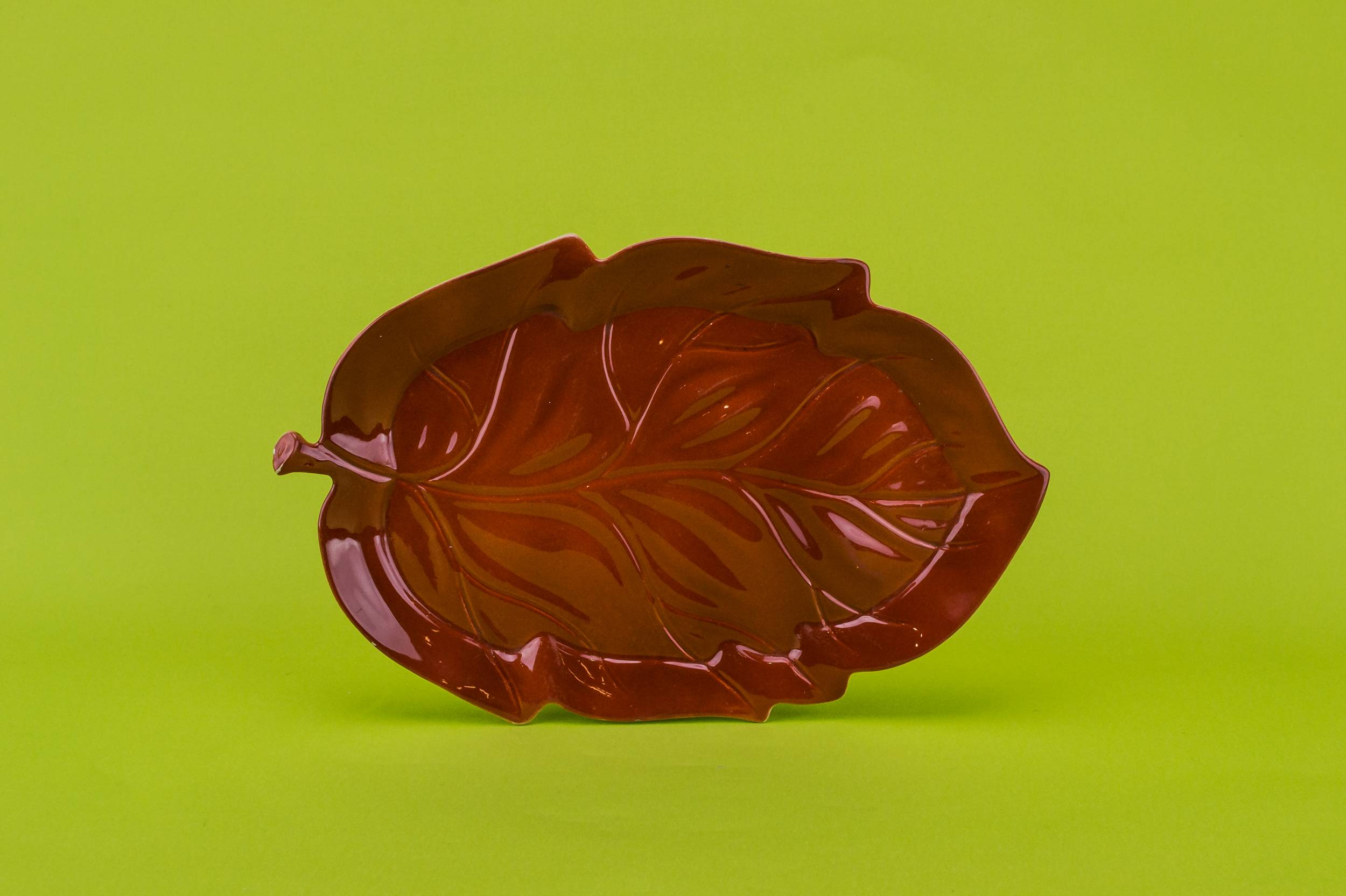 Mid-century Modern Ceramic — Terracotta serving leaf dish