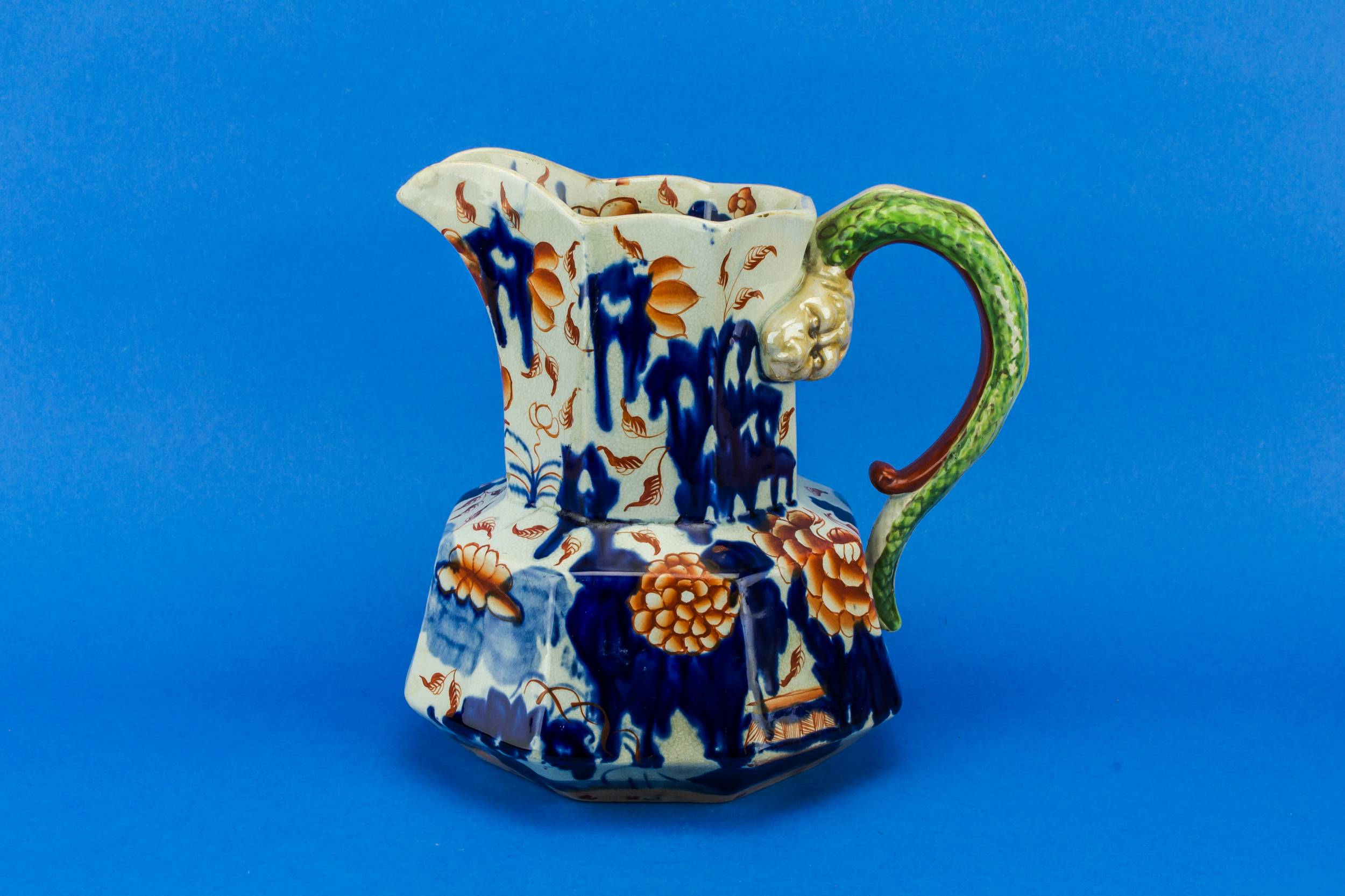 Victorian Antique Ceramic — Rustic colourful water jug