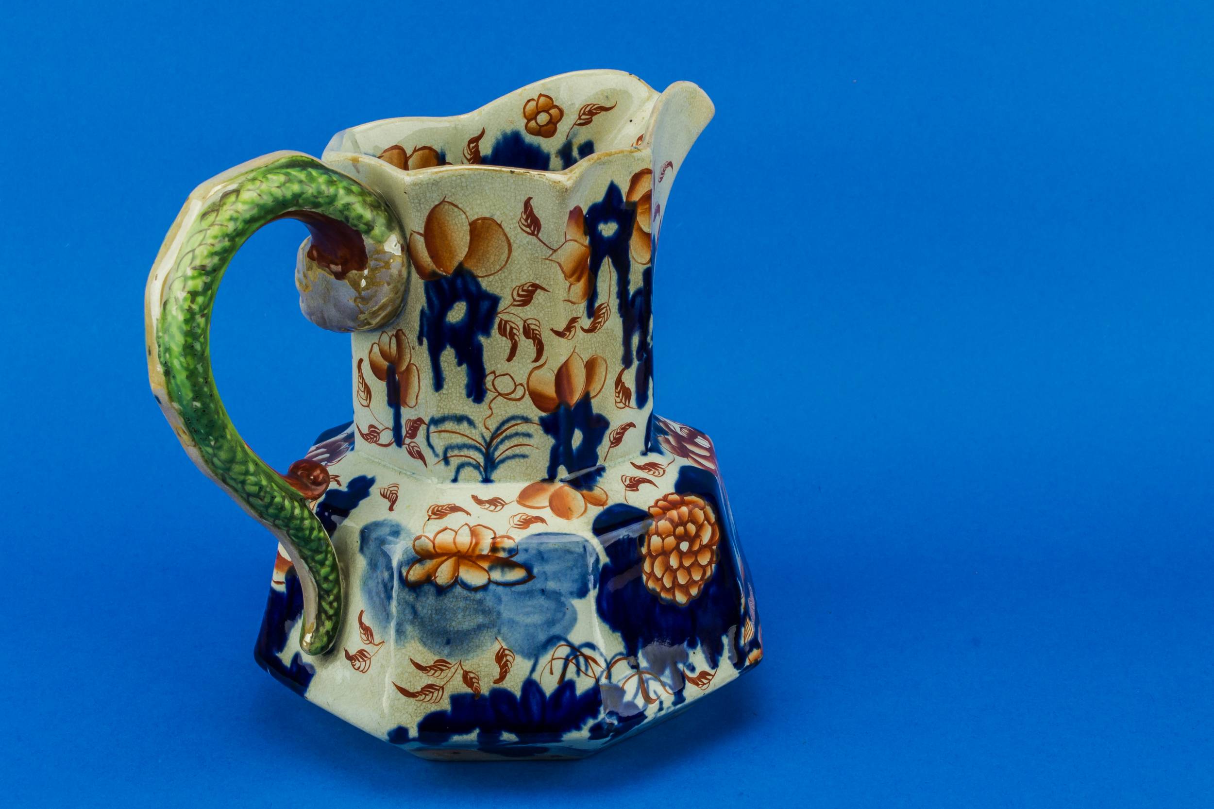 Victorian Antique Ceramic — Rustic colourful water jug 3
