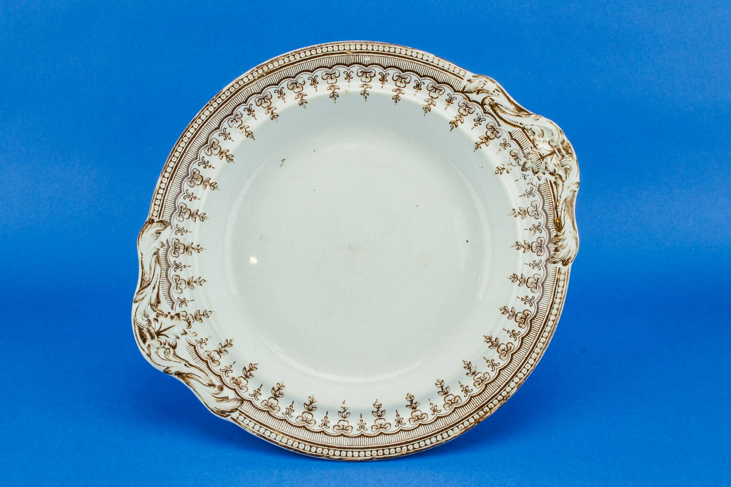 Antique Victorian Round — Large sepia serving bowl
