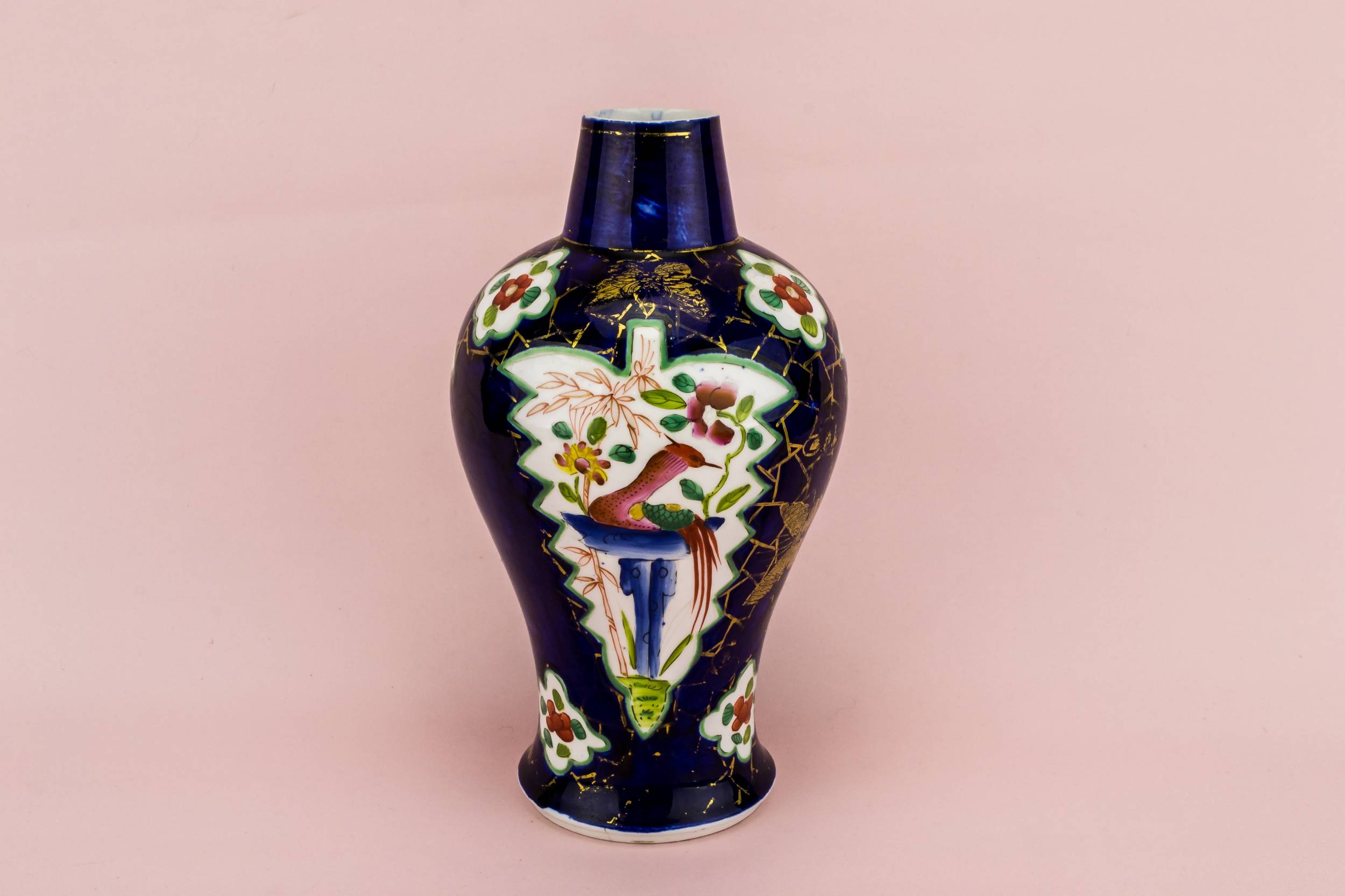 Antique Victorian Floral — Small blue and white vase