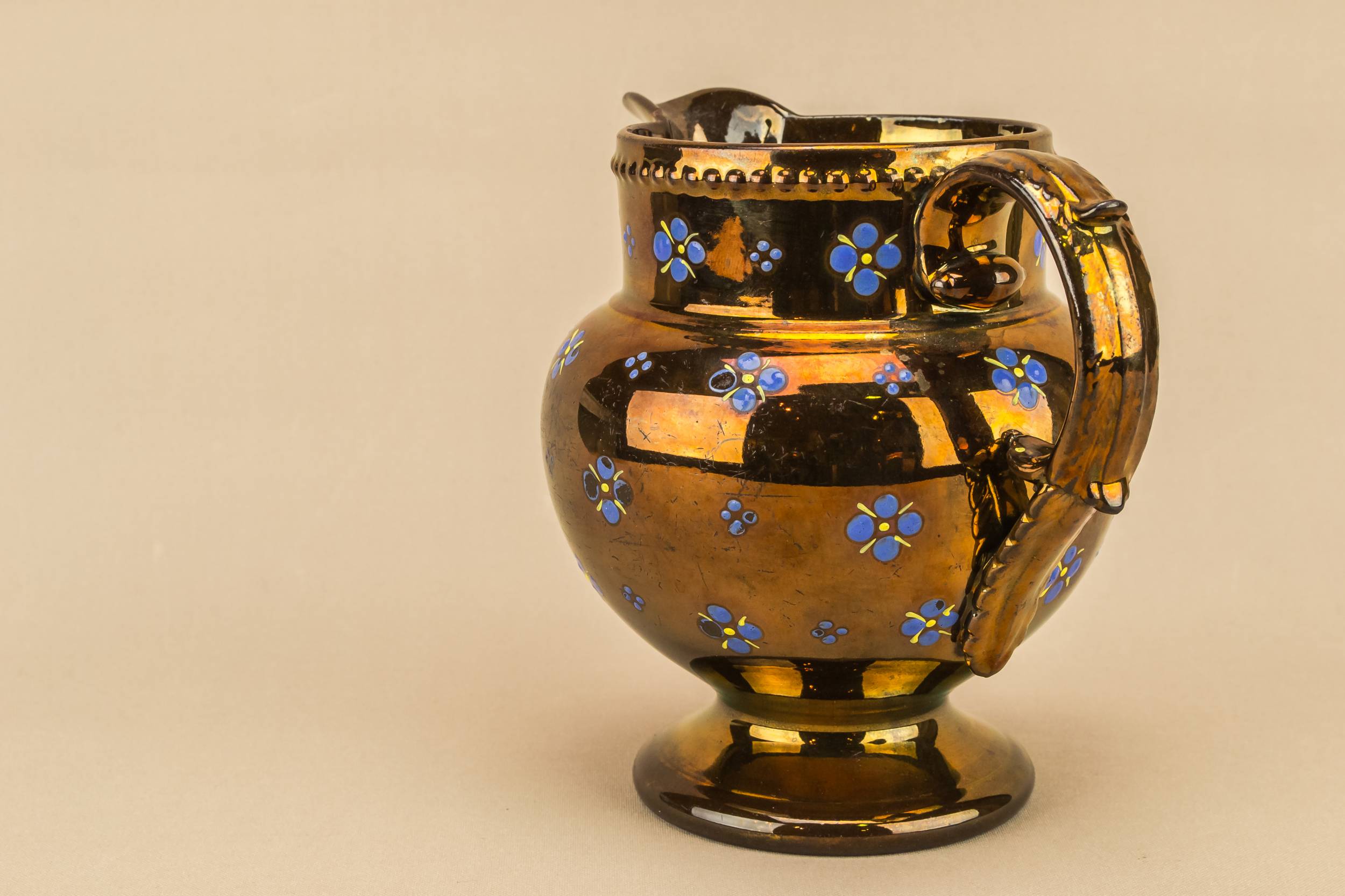 Antique Beautiful Juice — Blue and lustre milk jug 3
