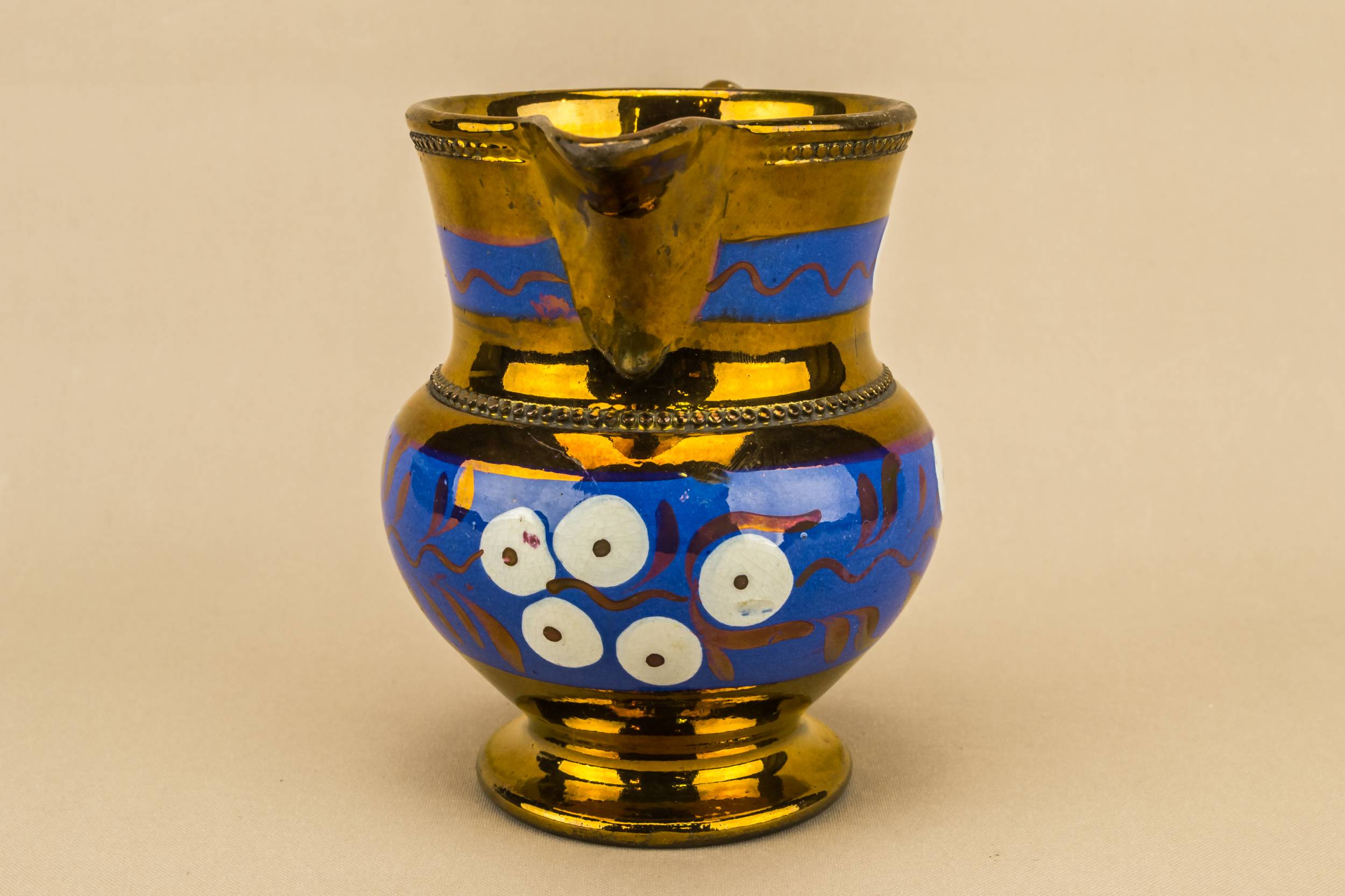 Antique Unusual Oil — Blue lustre milk jug 1