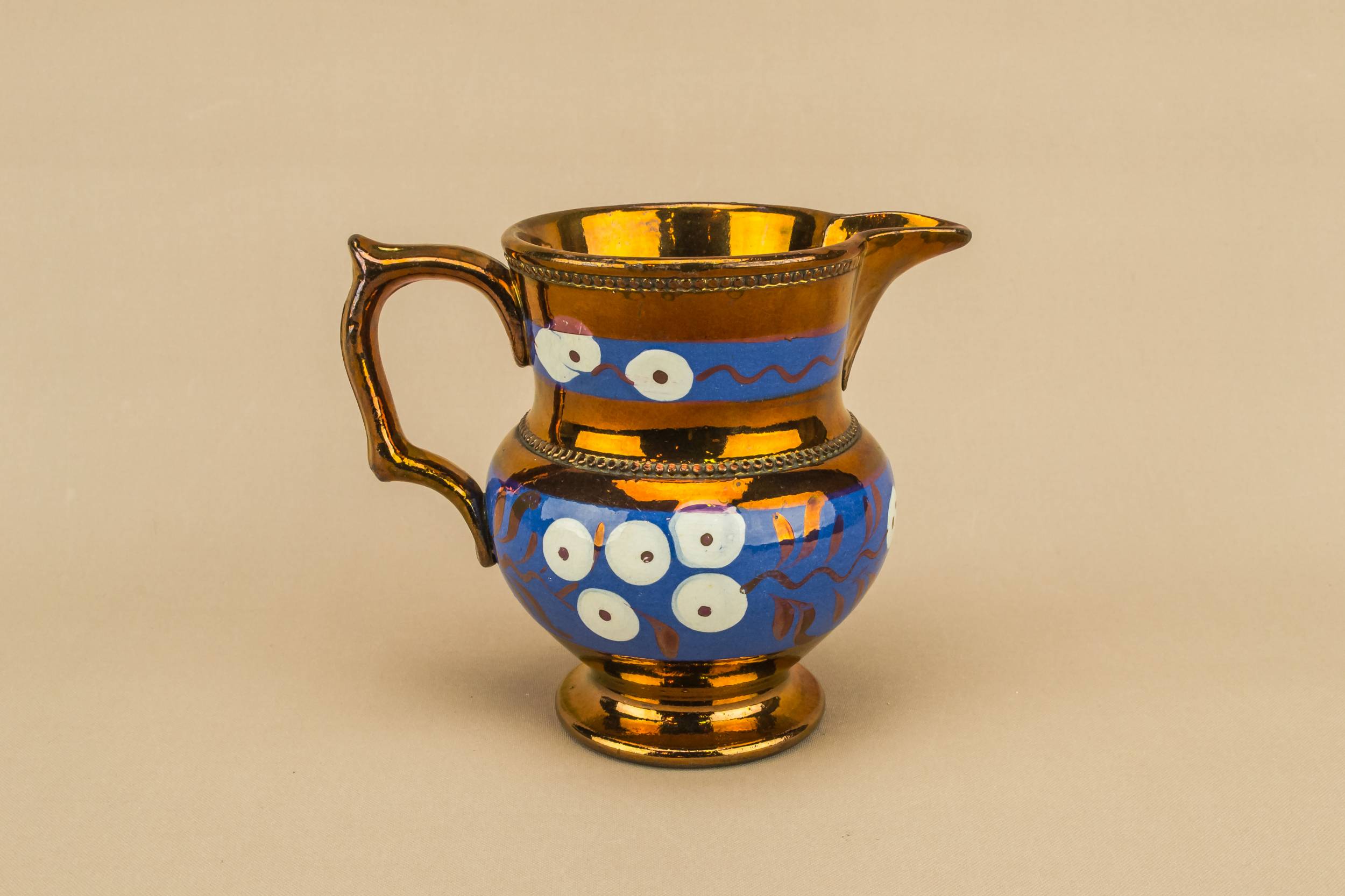 Antique Unusual Oil — Blue lustre milk jug