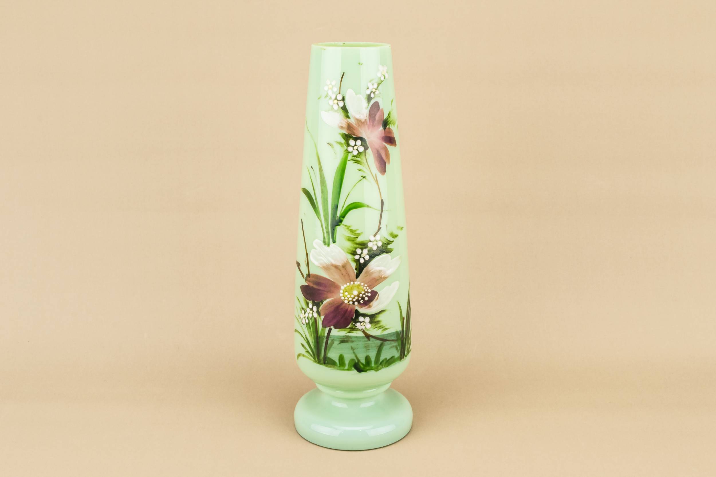 Victorian Antique Floral — Green glass flower vase