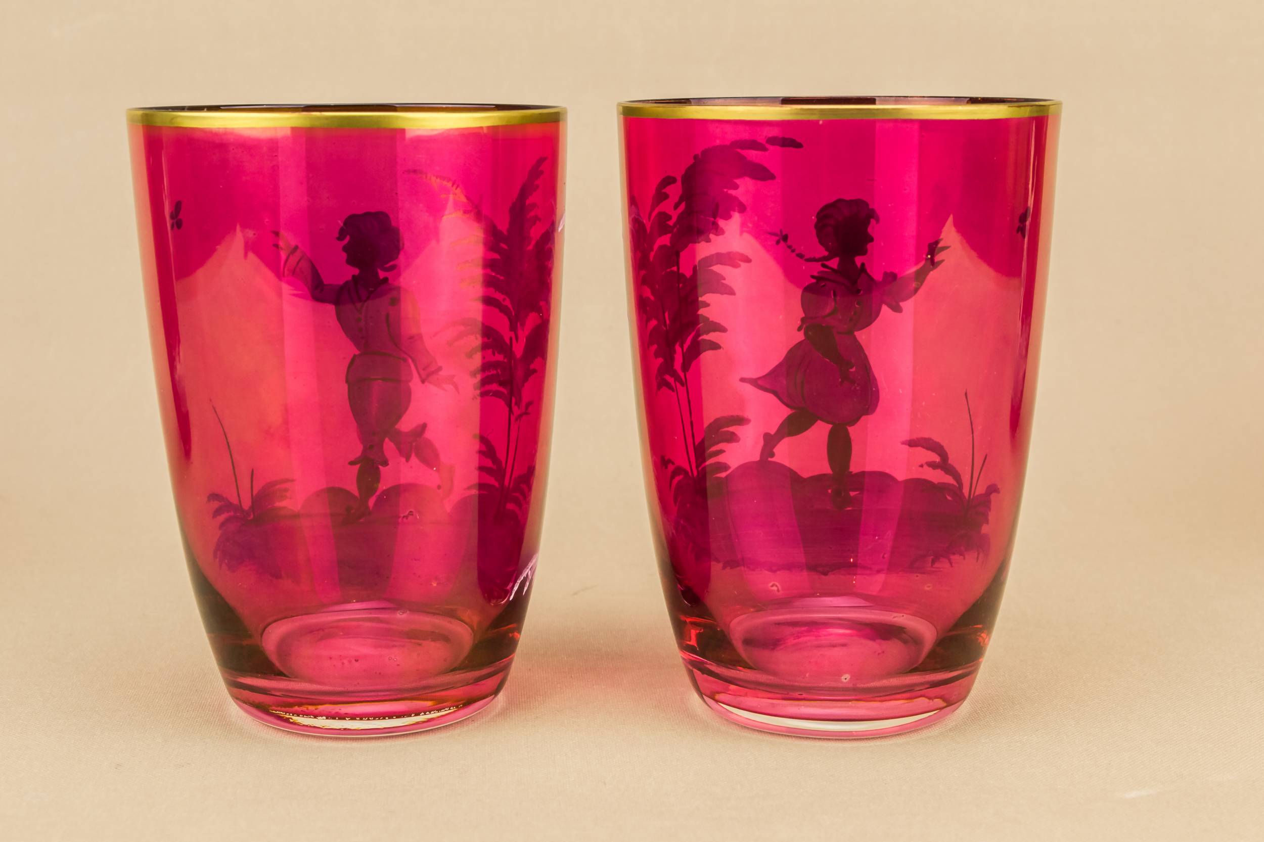 Red Vintage Figures — 4 cranberry glass tumblers 1