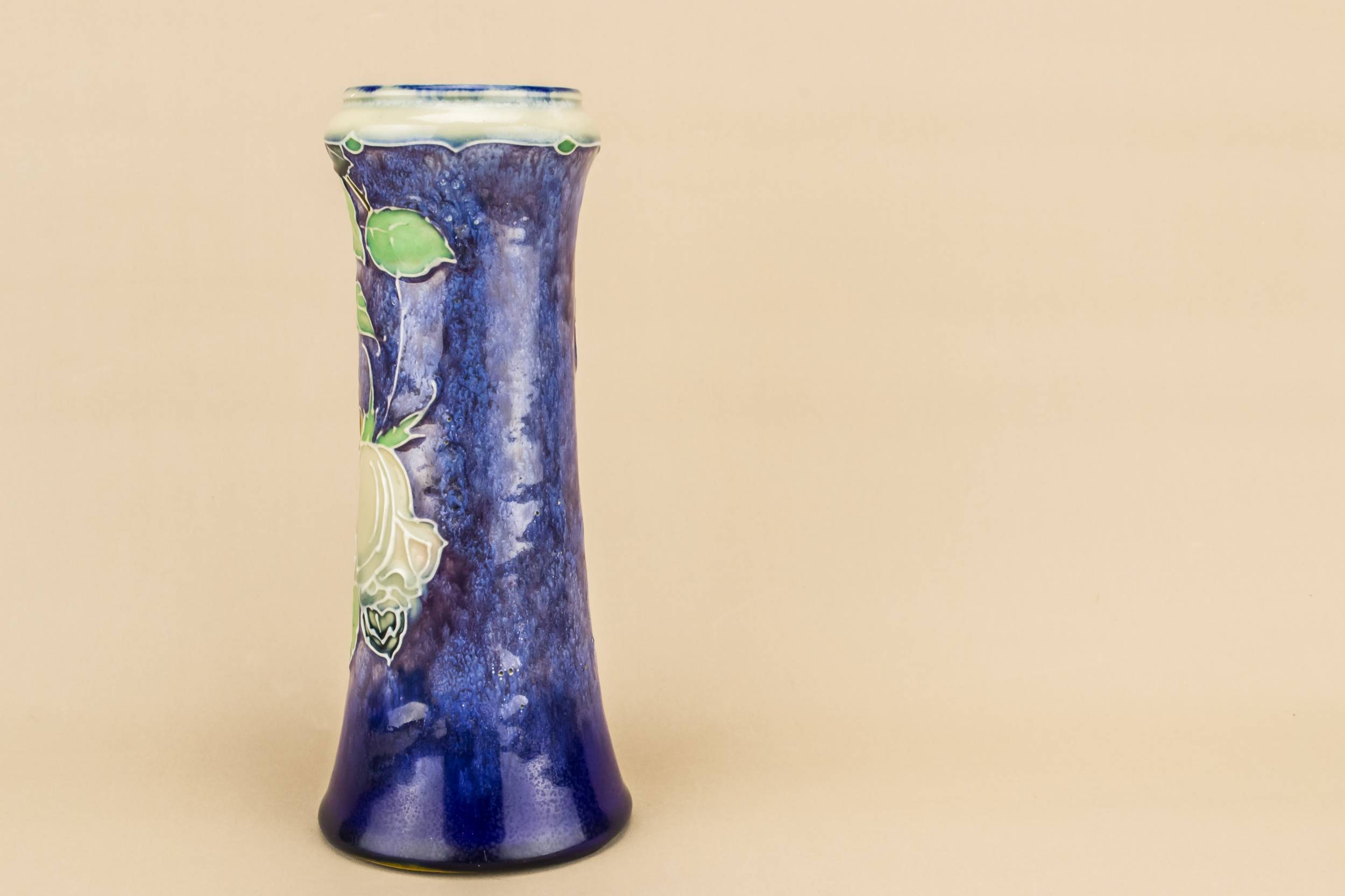 Antique Beautiful Floral — Royal Doulton blue vase 3