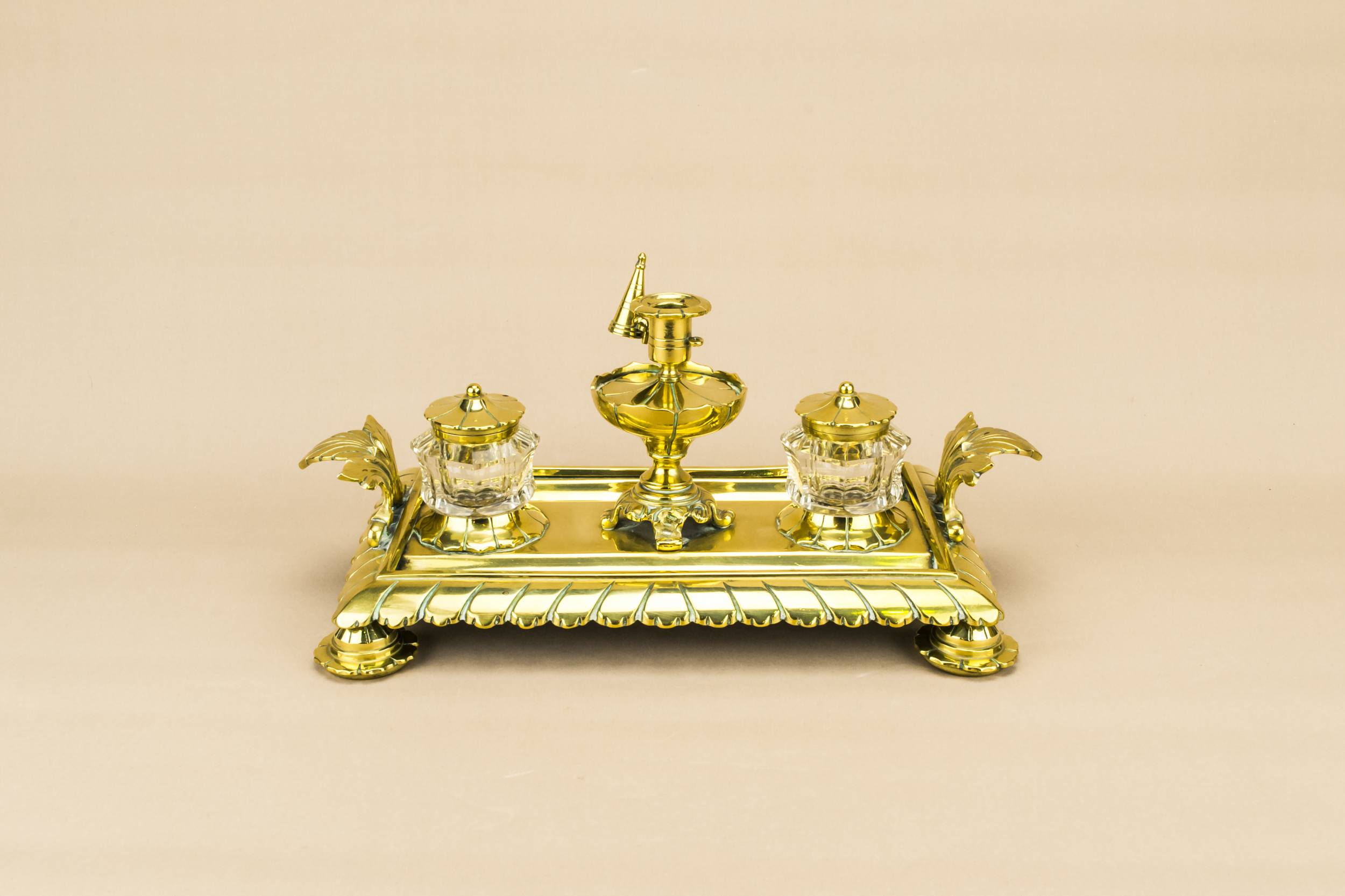 High Victorian Spectacular — Brass and glass inkwell